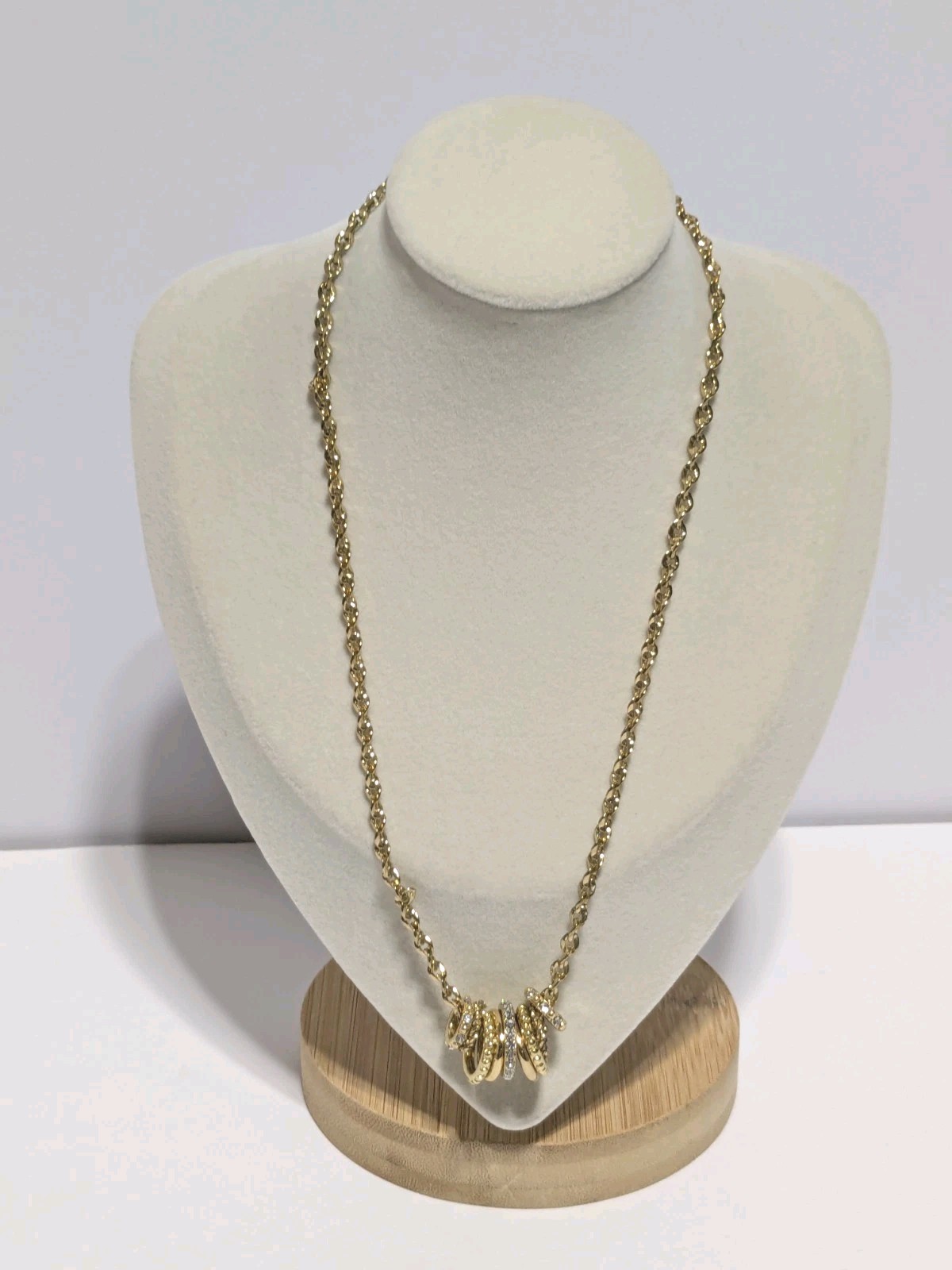Charter Club Gold Tone Necklace With Textured & Pave Rhinestone Ring Charms 17″