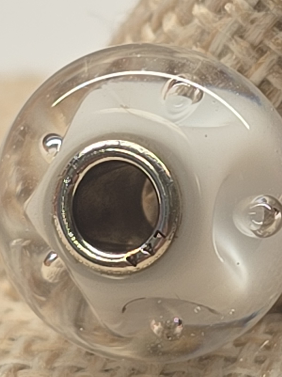 White Bubbles Glass Trollbeads TGLBE-10231. By Lise Aagaard. Retired In 2021.