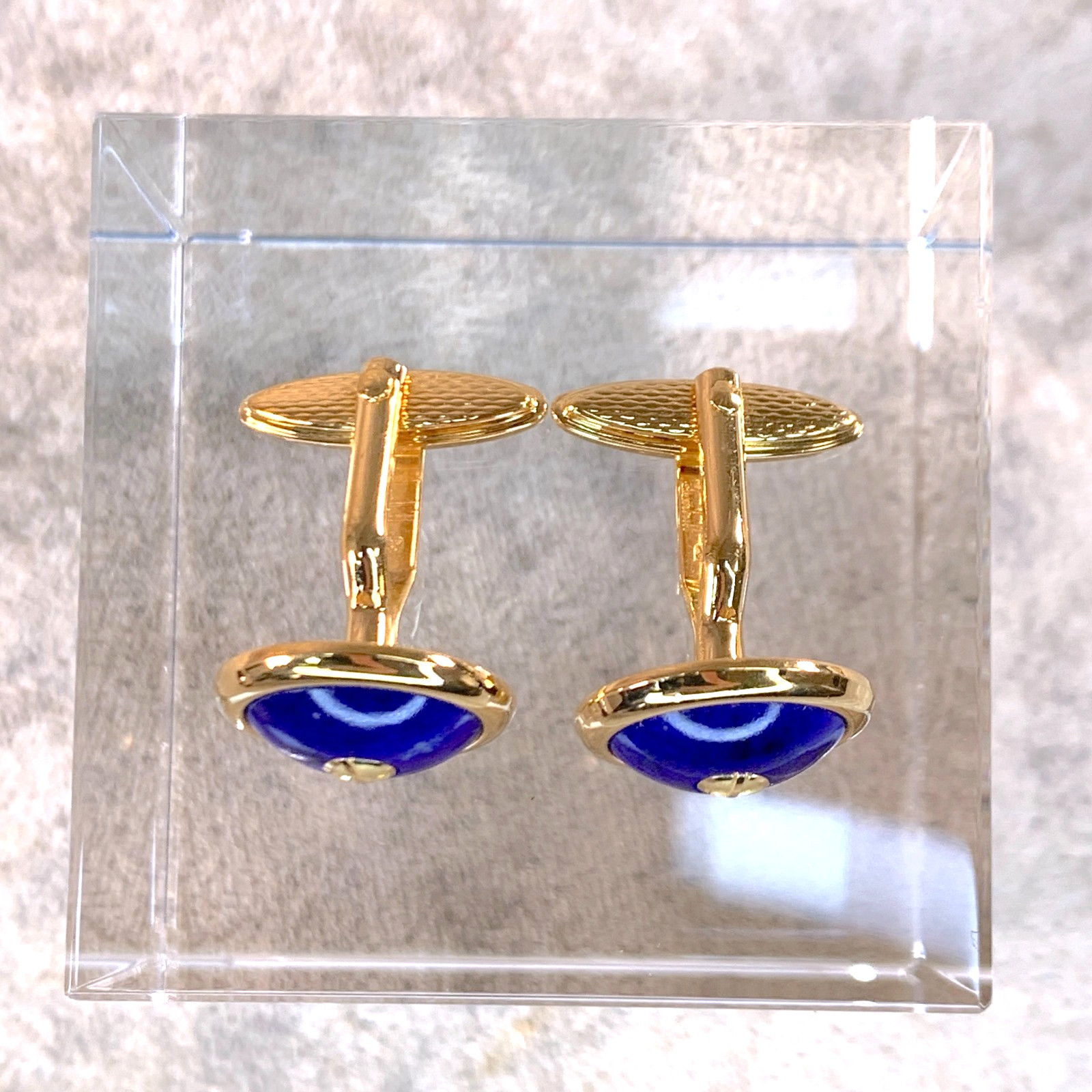 Vintage Dunhill Cufflinks Blue Lapis Lazuli Gold Finish