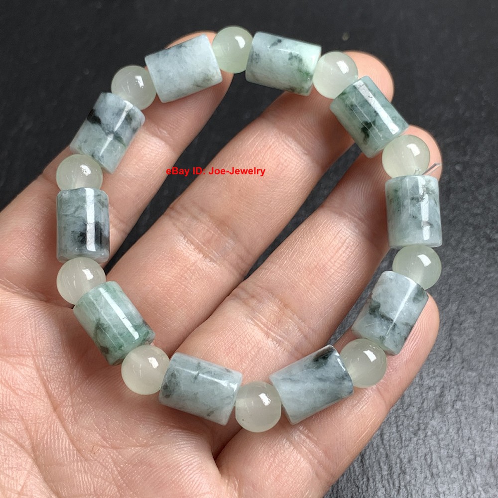 Natural Jadeite Stretch Bracelet Grade A Jade 8.7mm Tube Bead Spacers Bracelet