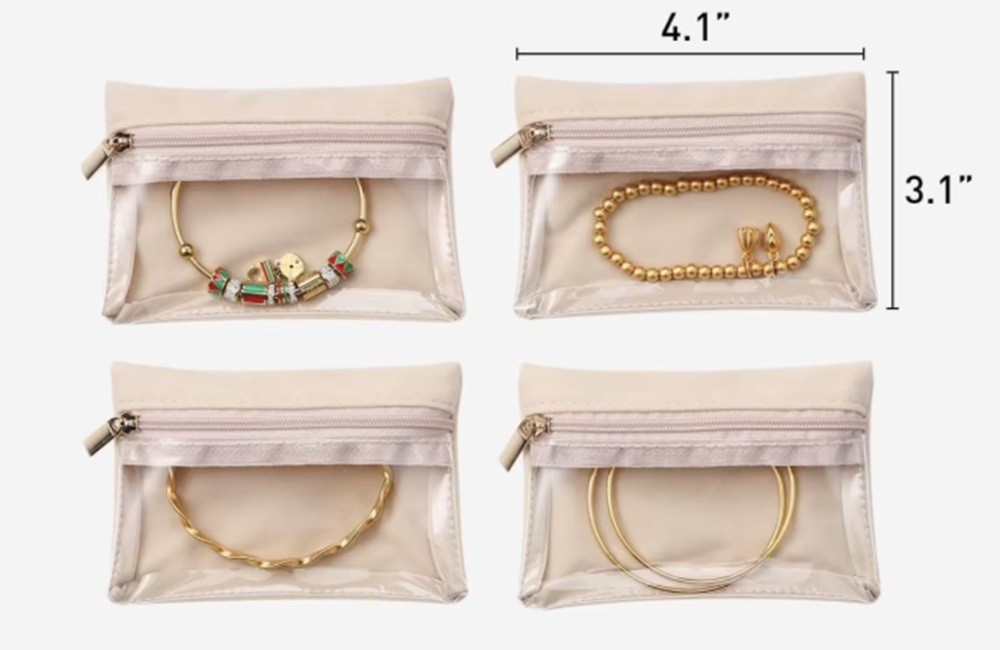 6-Pack Travel Jewelry Organizer Pouch Clear Velvet Bags Zipper Case for Jewelry
