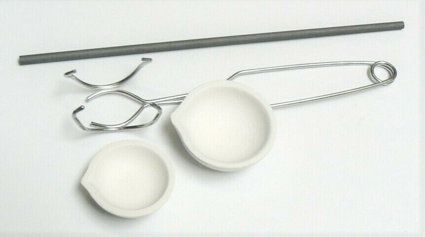 Torch Melting Dish Set 2 Crucibles Whip Handle Tong Carbon Graphite Stirring Rod