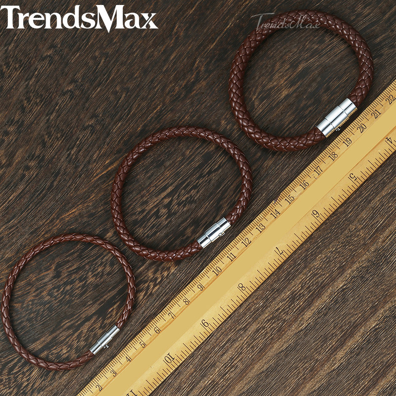 4/6/8mm Brown Black Braided Cord Rope Man-made Leather Bracelet Magnetic Clasp