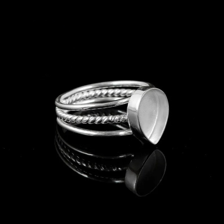 925 Sterling Silver 5x7mm Pear Bezel Ring Blank Triple Band Handmade DIY Jewelry
