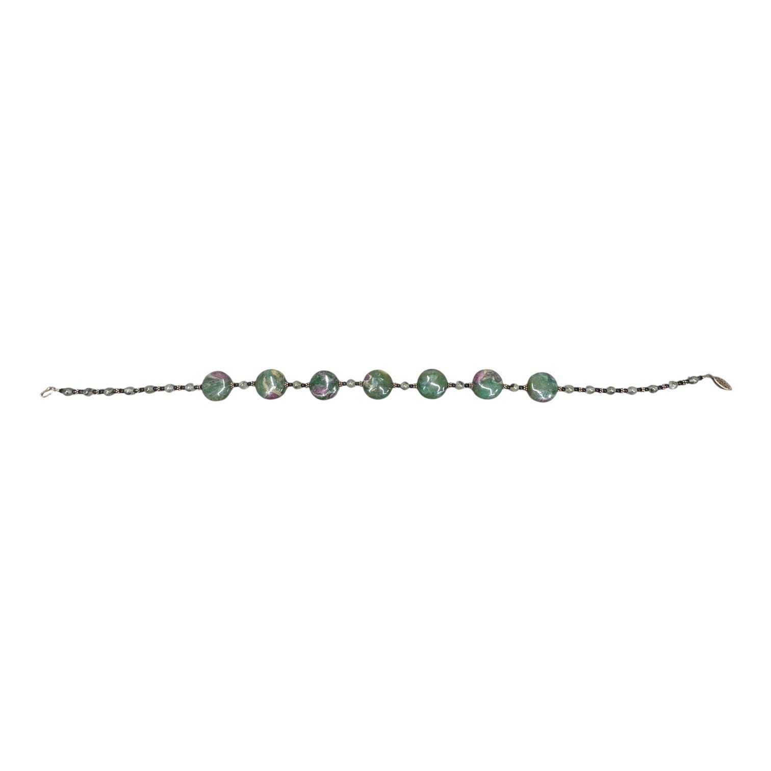 Vintage Ruby Zoisite Beaded Necklace Jade Accent Beads Gold Plated Clasp 18″