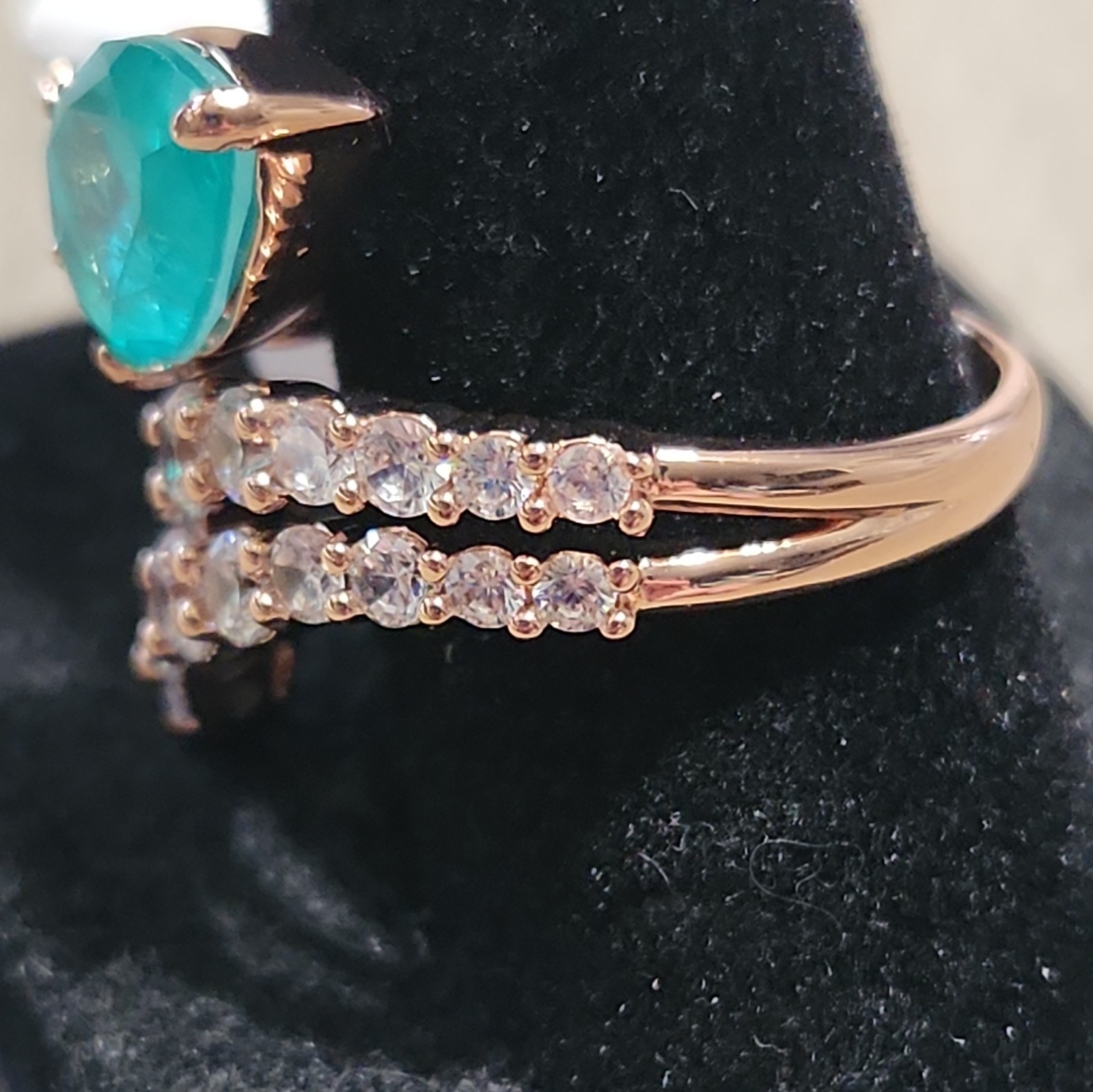 BP Sz 9 Rose Gold Plated Cocktail Wrap Band Pear Aqua Green Spinel & CZ Accents