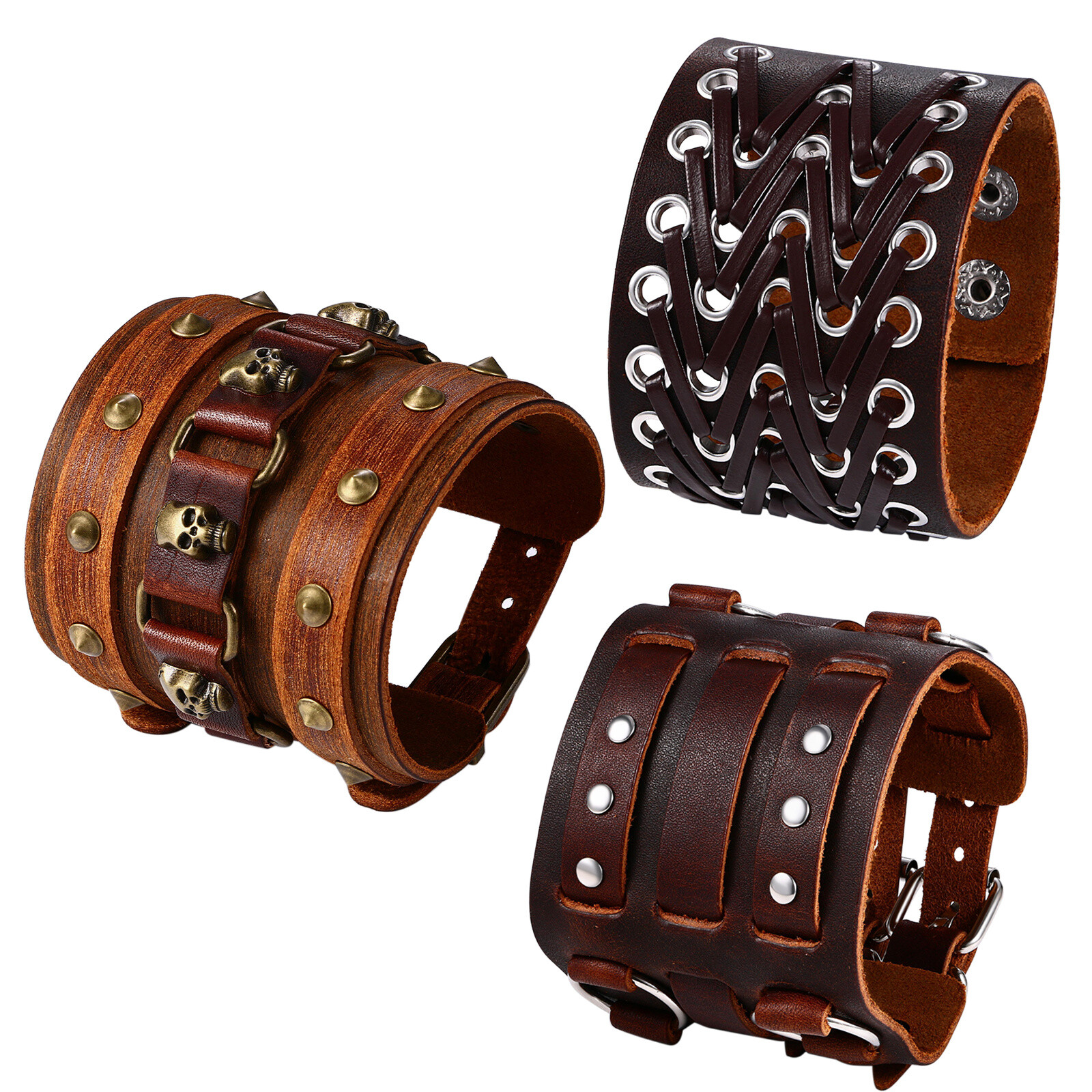 Mens Punk Wide Braided PU Leather Bangle Wrap Bracelet Adjustable Cuff Wristband