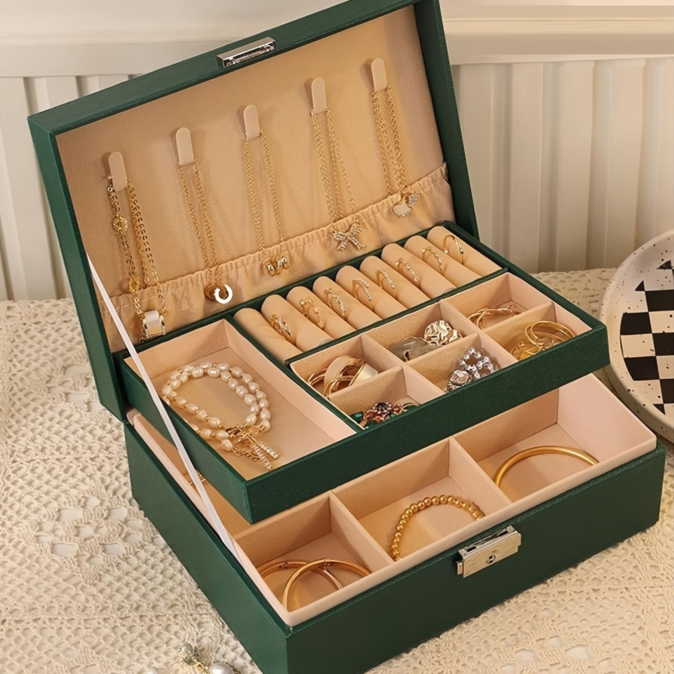 Jewelry Box Organizer 2/3 Tier PU Leather Display Case Large Gift Watch Storage