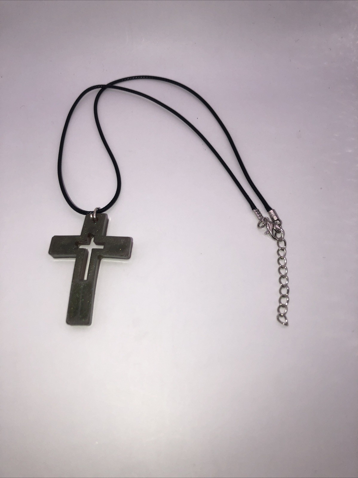 House Of David Handmade Artesian Cross Necklace Sage Color One Of A Kind 18 in