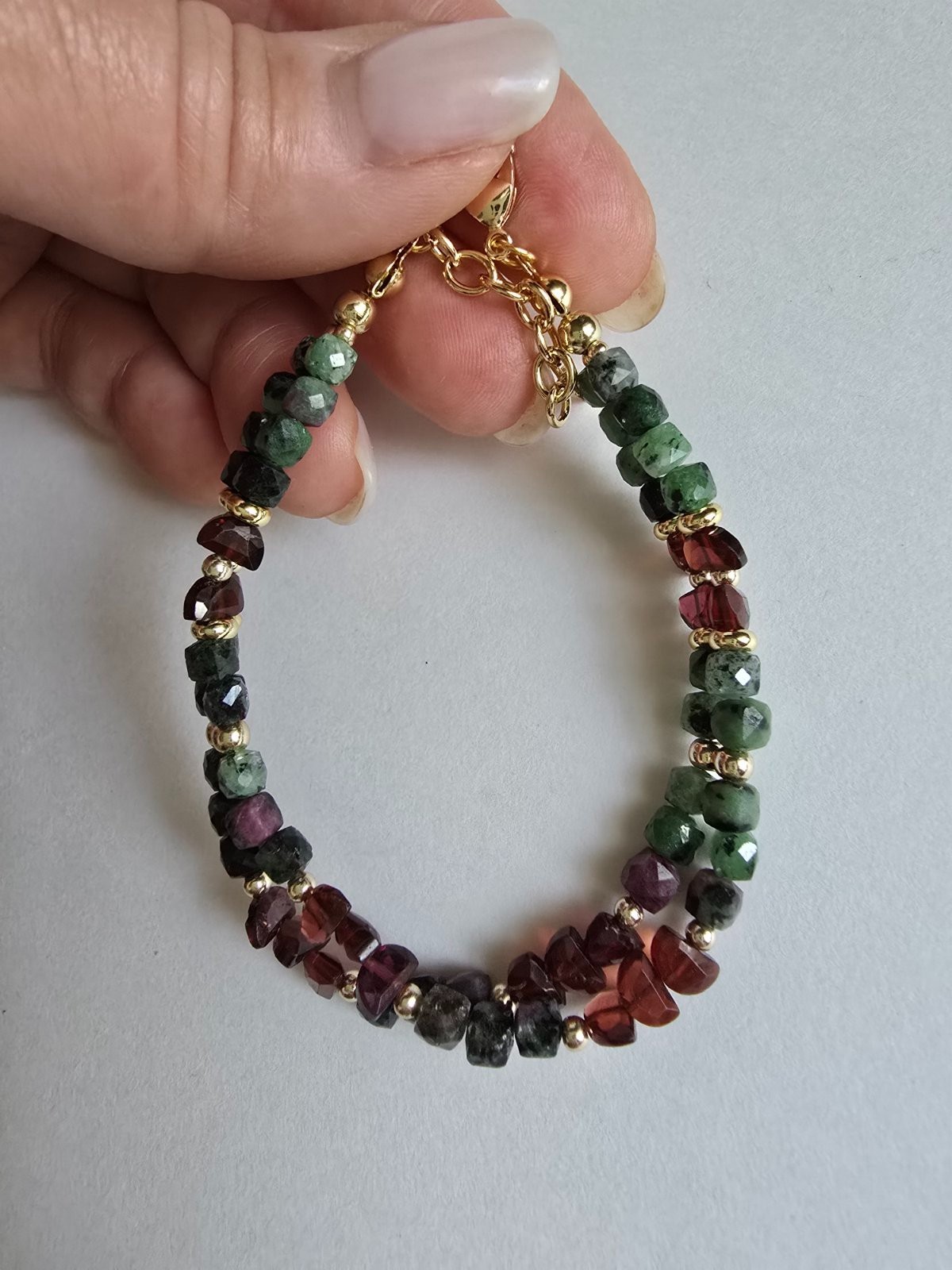 Ruby Zoisite Garnet Beaded Bracelet Natural Gemstone Handmade Jewelry Gift