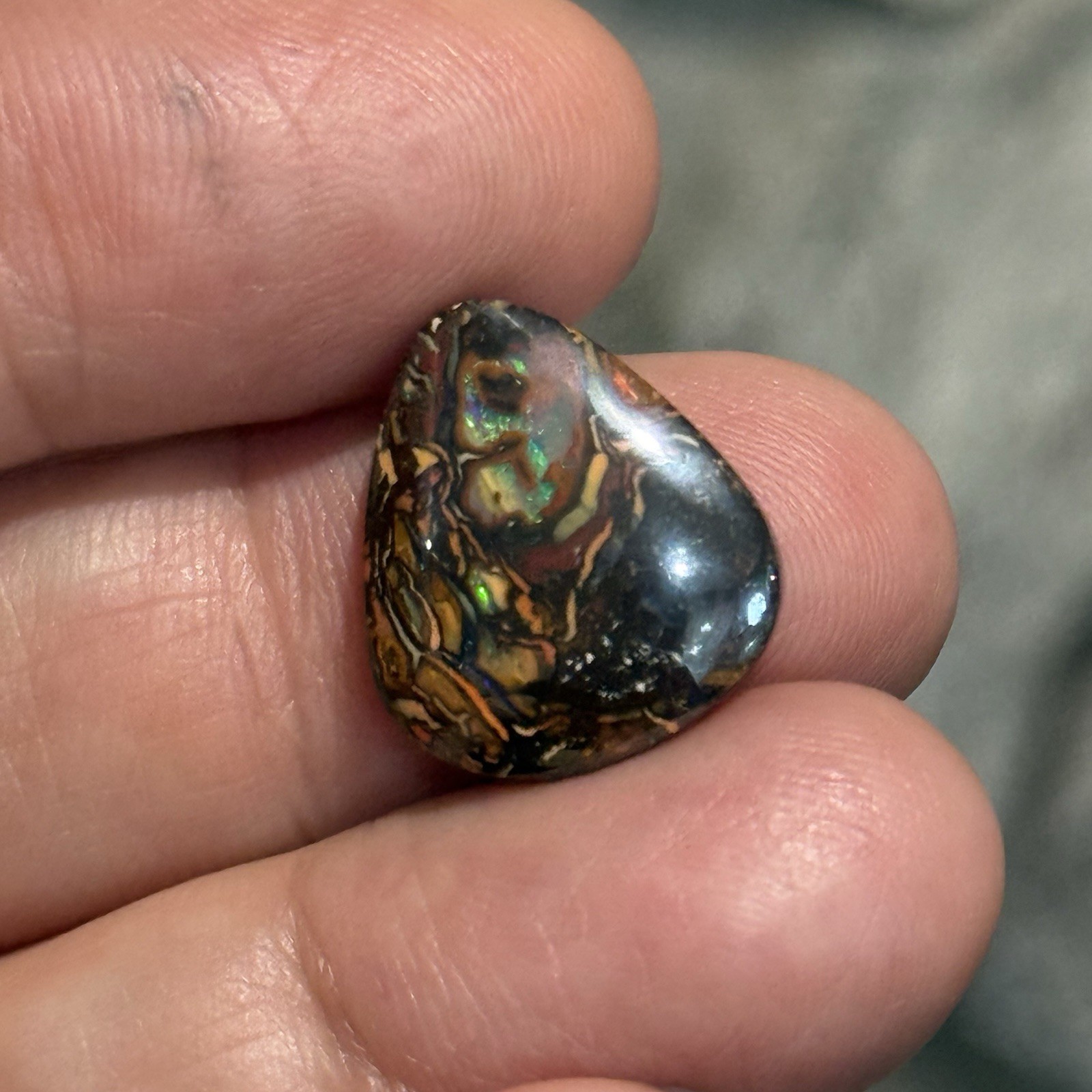 9.7ct 17x15x4.3mm Colorful Australian Koroit Boulder Opal Drop Cabochon Gem