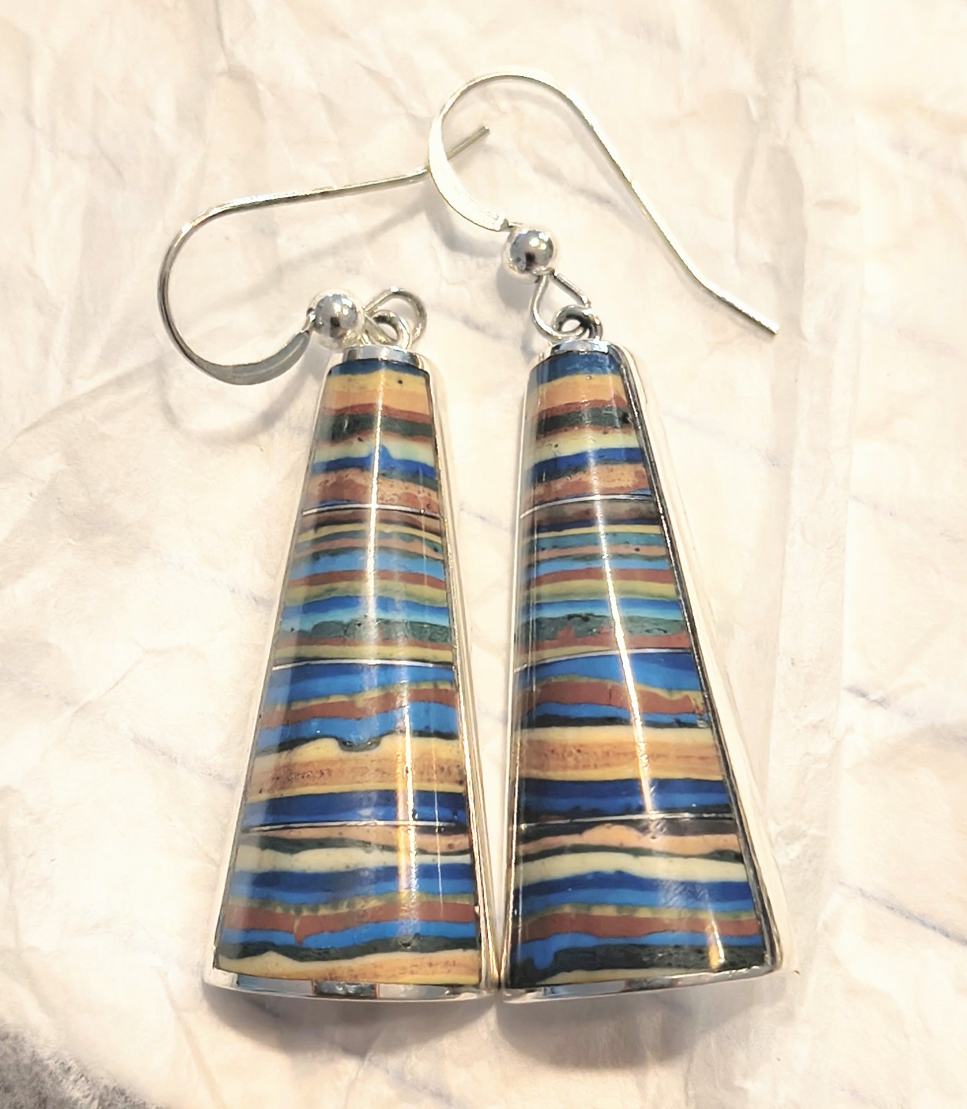 Jay King Rainbow Calsilica Dangle Earrings Sterling Silver NIB 1.25″ Mine Finds
