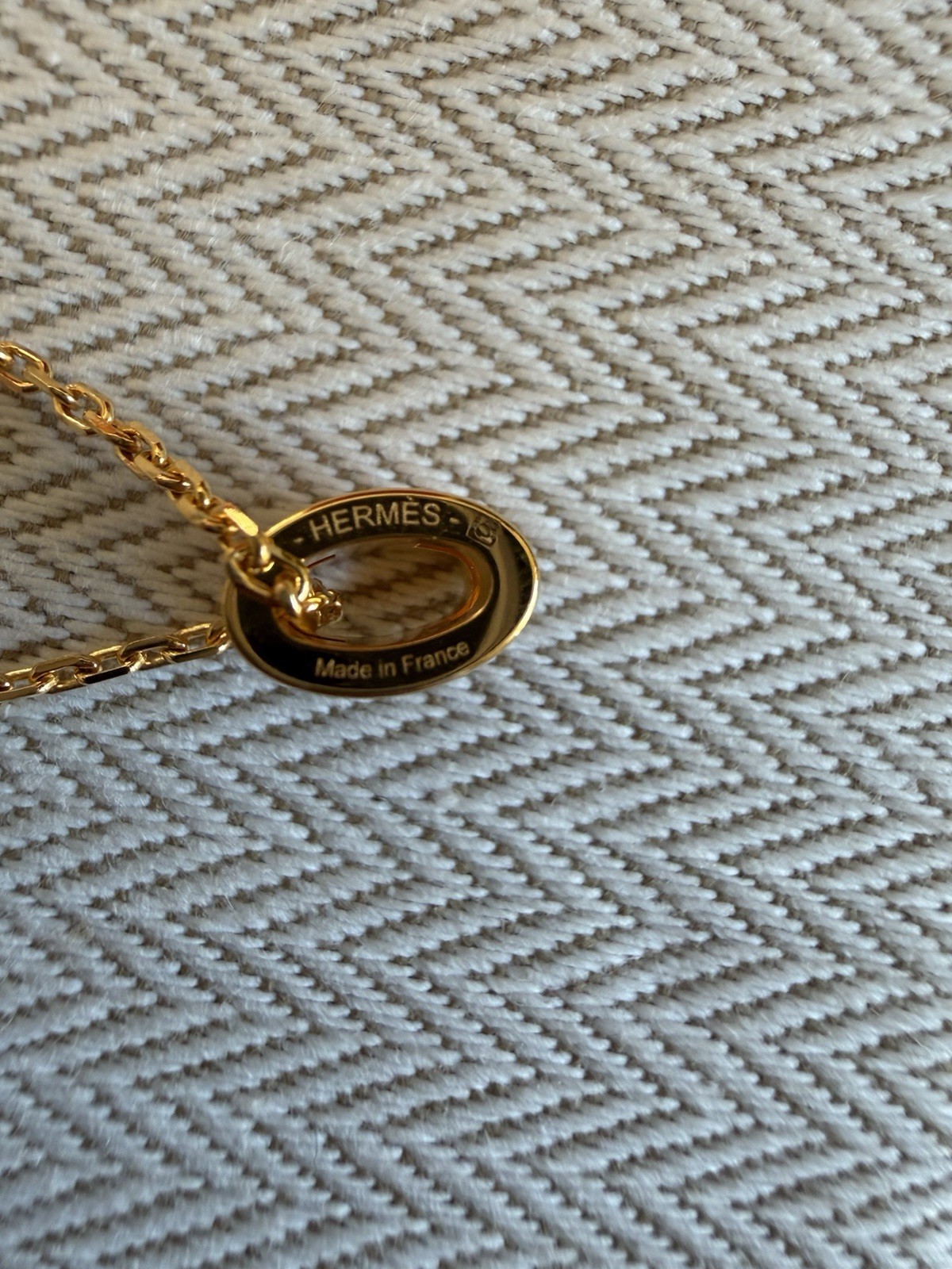 HERMÈS Mini pop H Pendant Necklace Gold Tone Cable Chain Signed Made in France