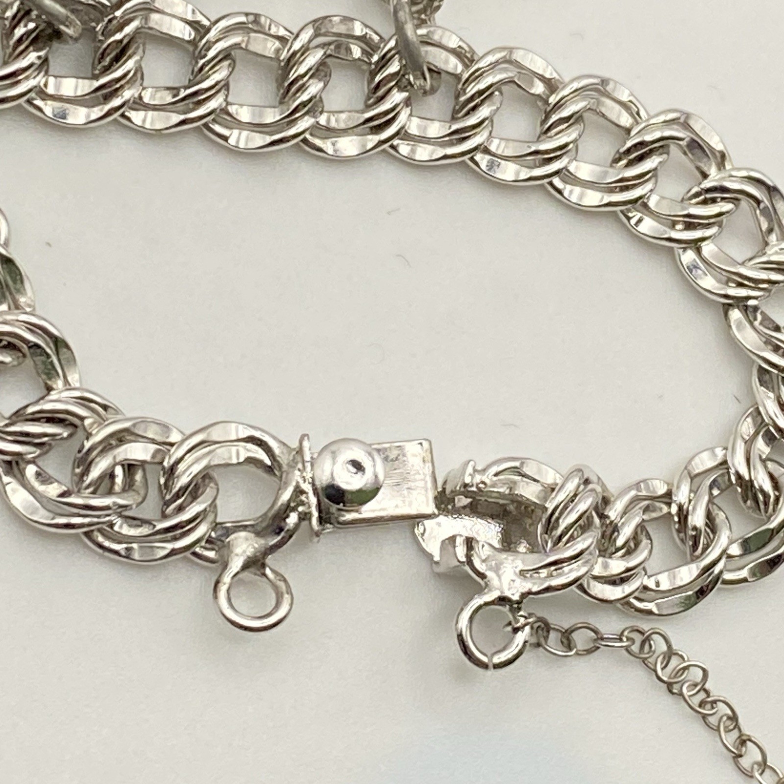 Vintage 70’s Sterling Silver 7″ Variety Charm Bracelet Double Link Safety Chain