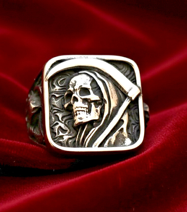 Grim Reaper Signet Ring Gothic Skull Death Stainless Steel Band Jewelry