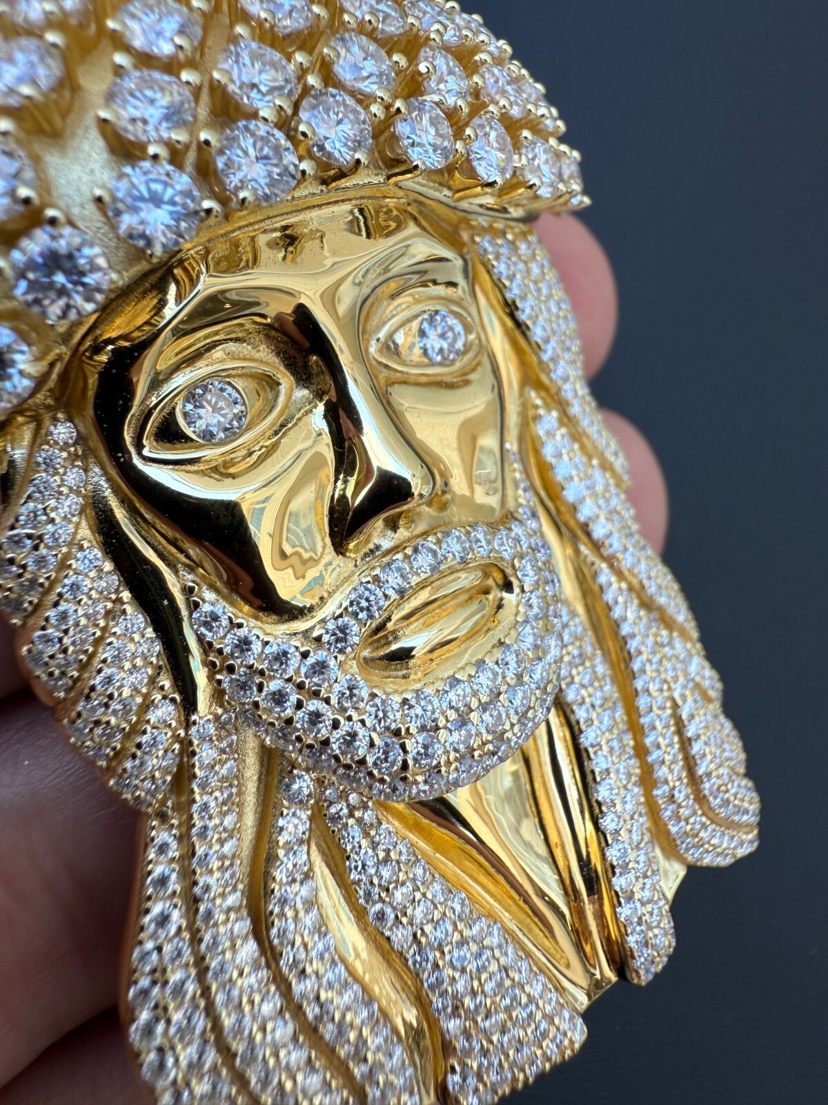 Real MOISSANITE Kufi Jesus Piece Biggie Smalls Tito Pendant 14k Gold Over Silver