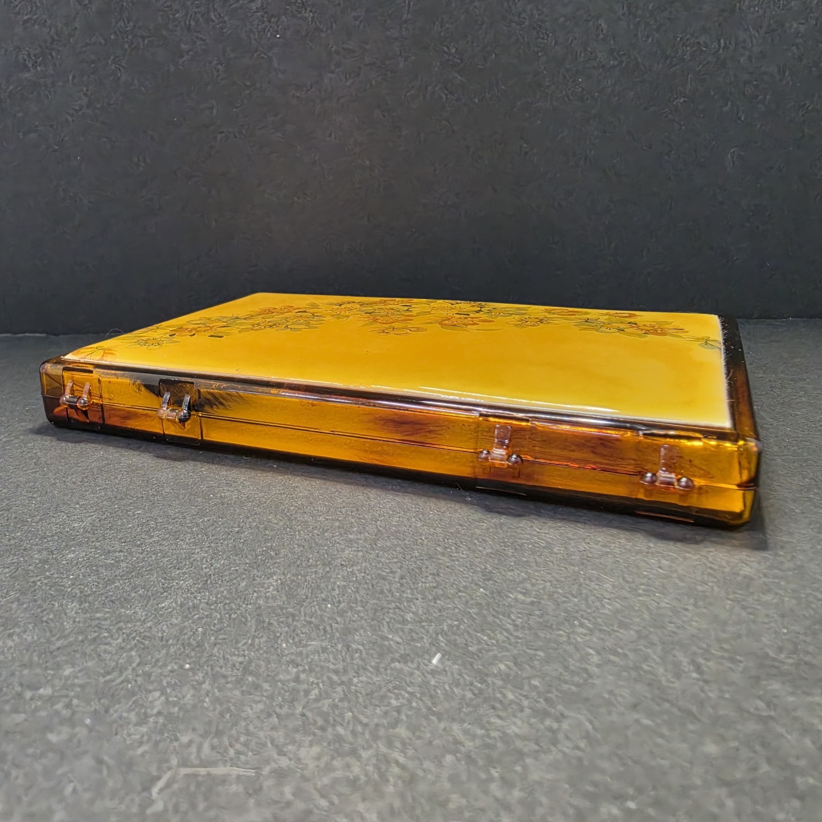 Vintage 1970s Mustard Yellow Floral Lucite Acrylic Jewelry Box Valet Tray…