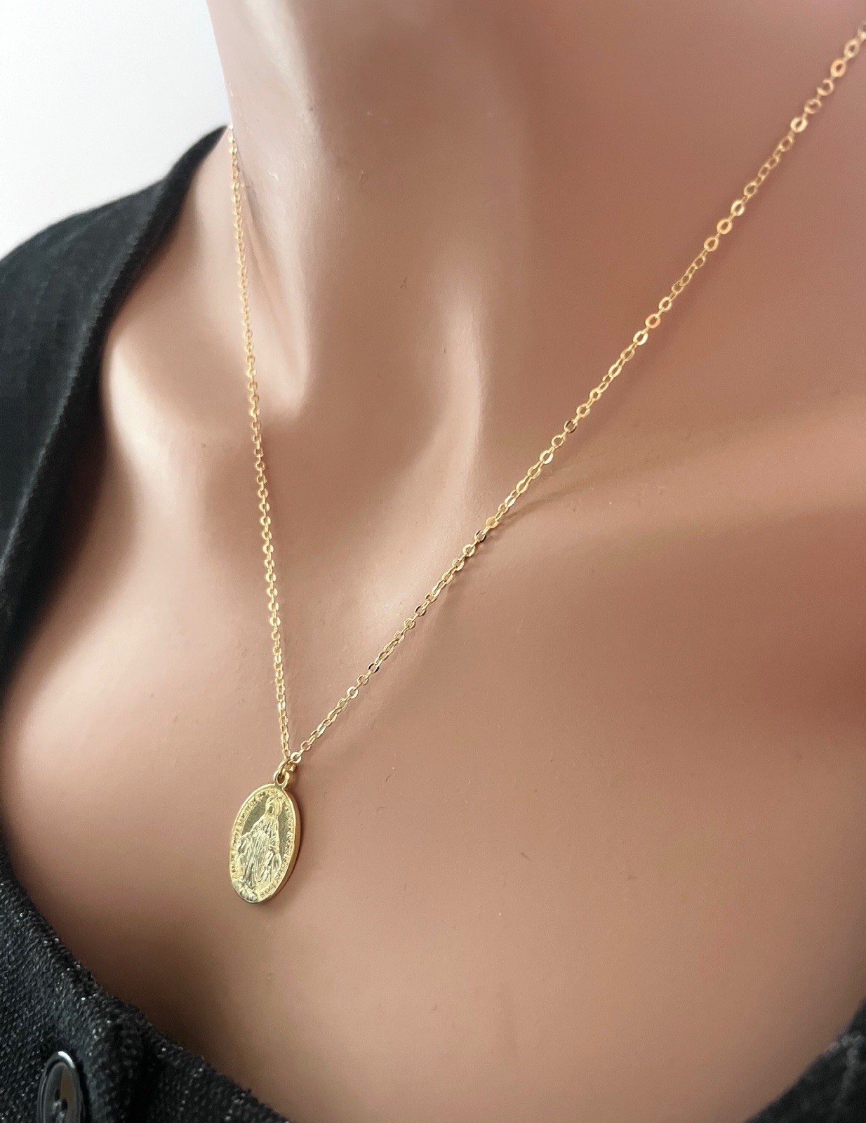 Miraculous Medal Necklace Gold Saint Mary Necklace Virgin Mary Pendant Necklace