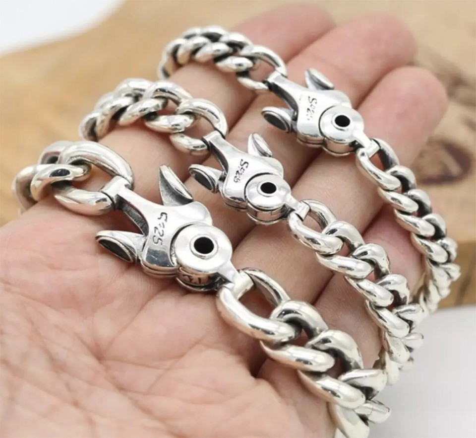 Solid 925 Sterling Silver Chain 14mm Mantra Curb Cuban Link Bracelet 114g/8.6in