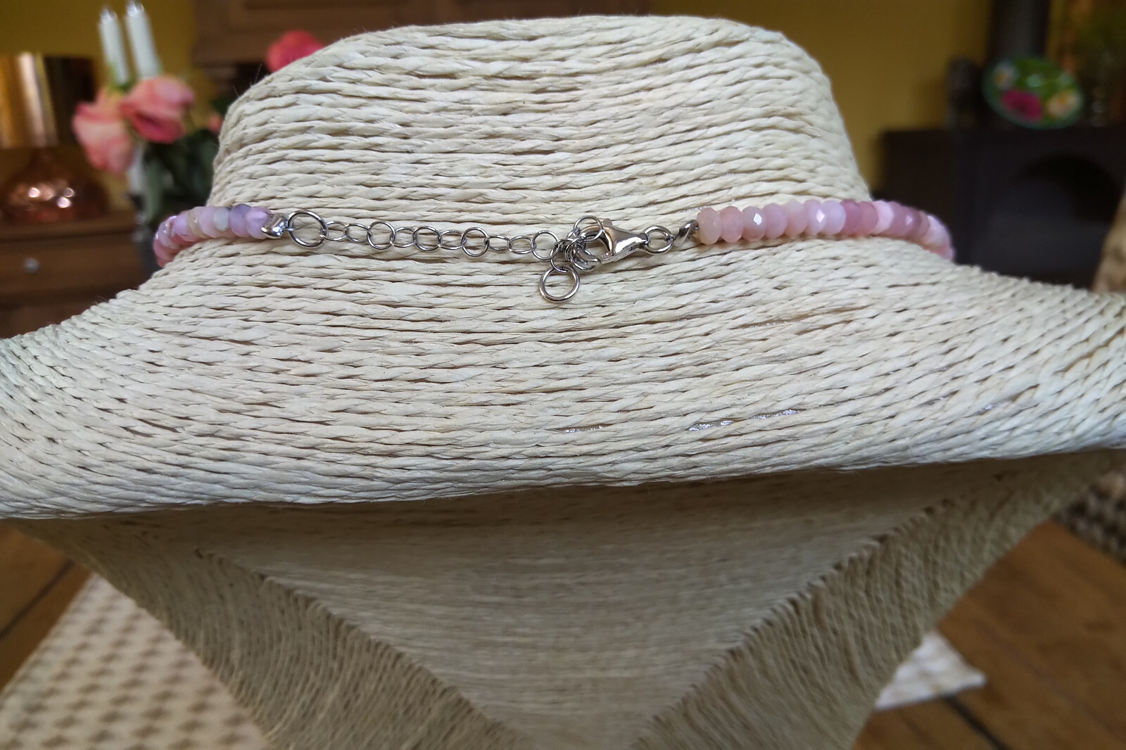 Gorgeous Faceted Pink Rose Opal Necklace 45cm +5cm Extension