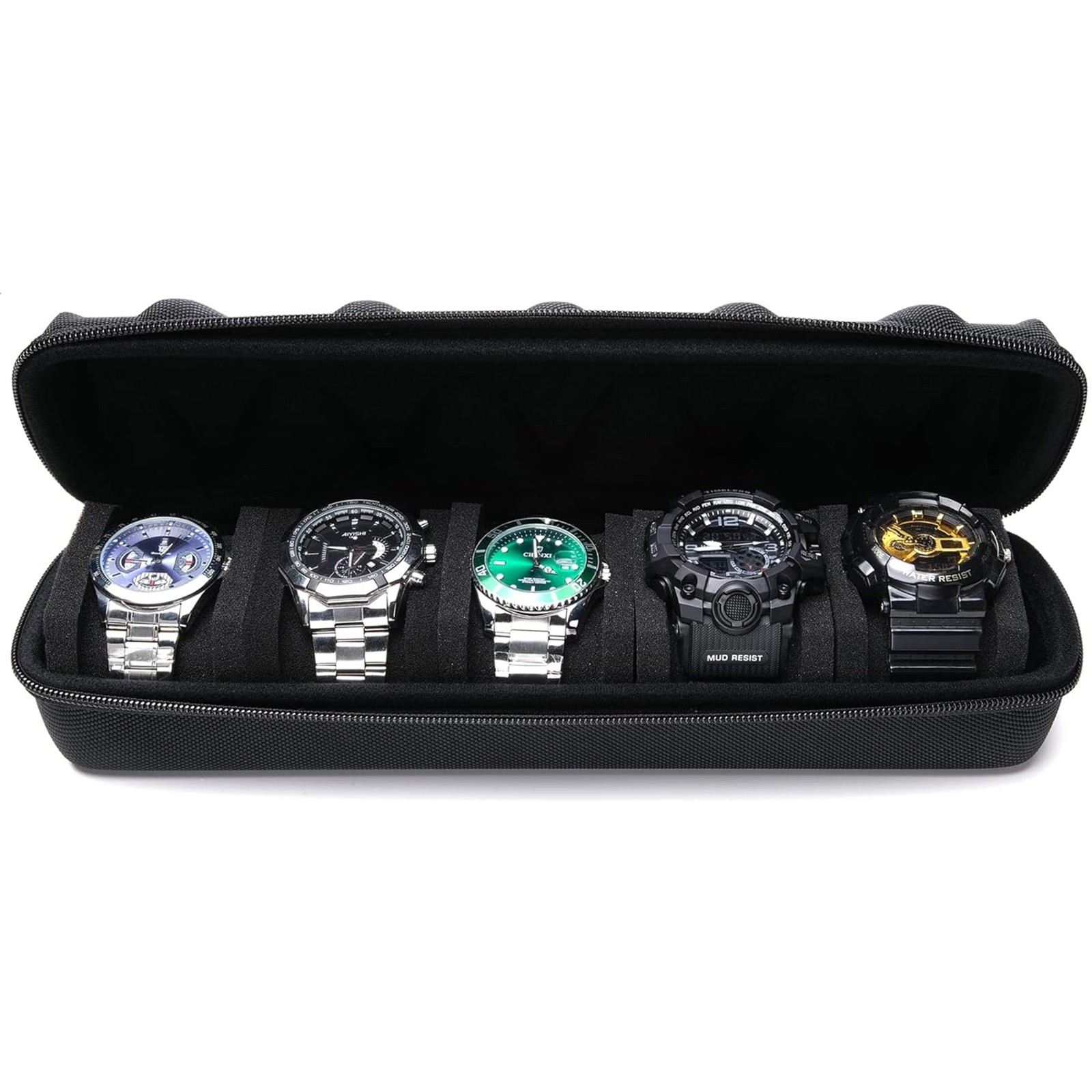 Watch Collection Case for 5 Timepieces Compact Travel Storage with Zip Closure