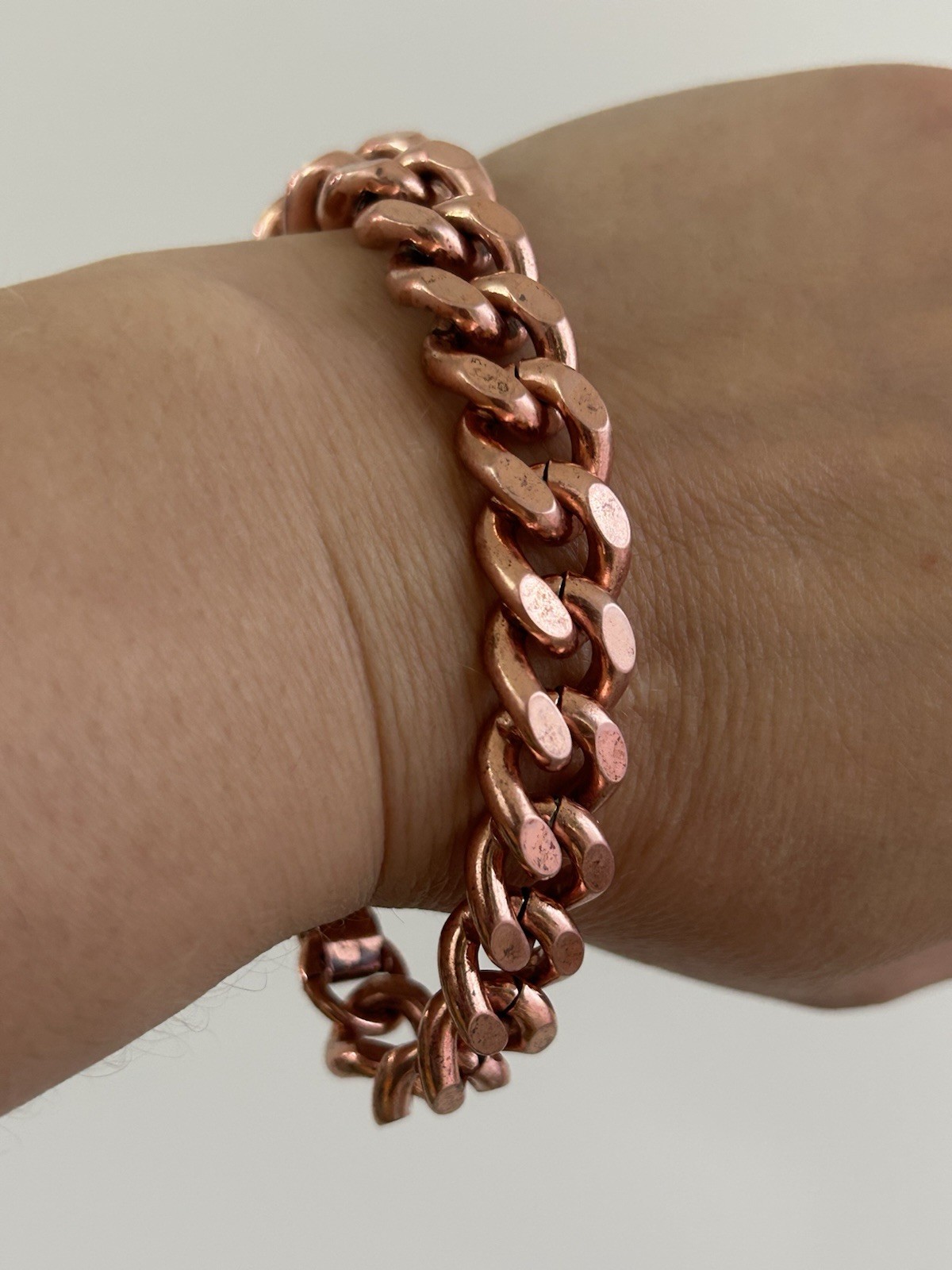 Vintage Solid Copper Cuban Curb Link Bracelet Fold Over Clasp 7.5”