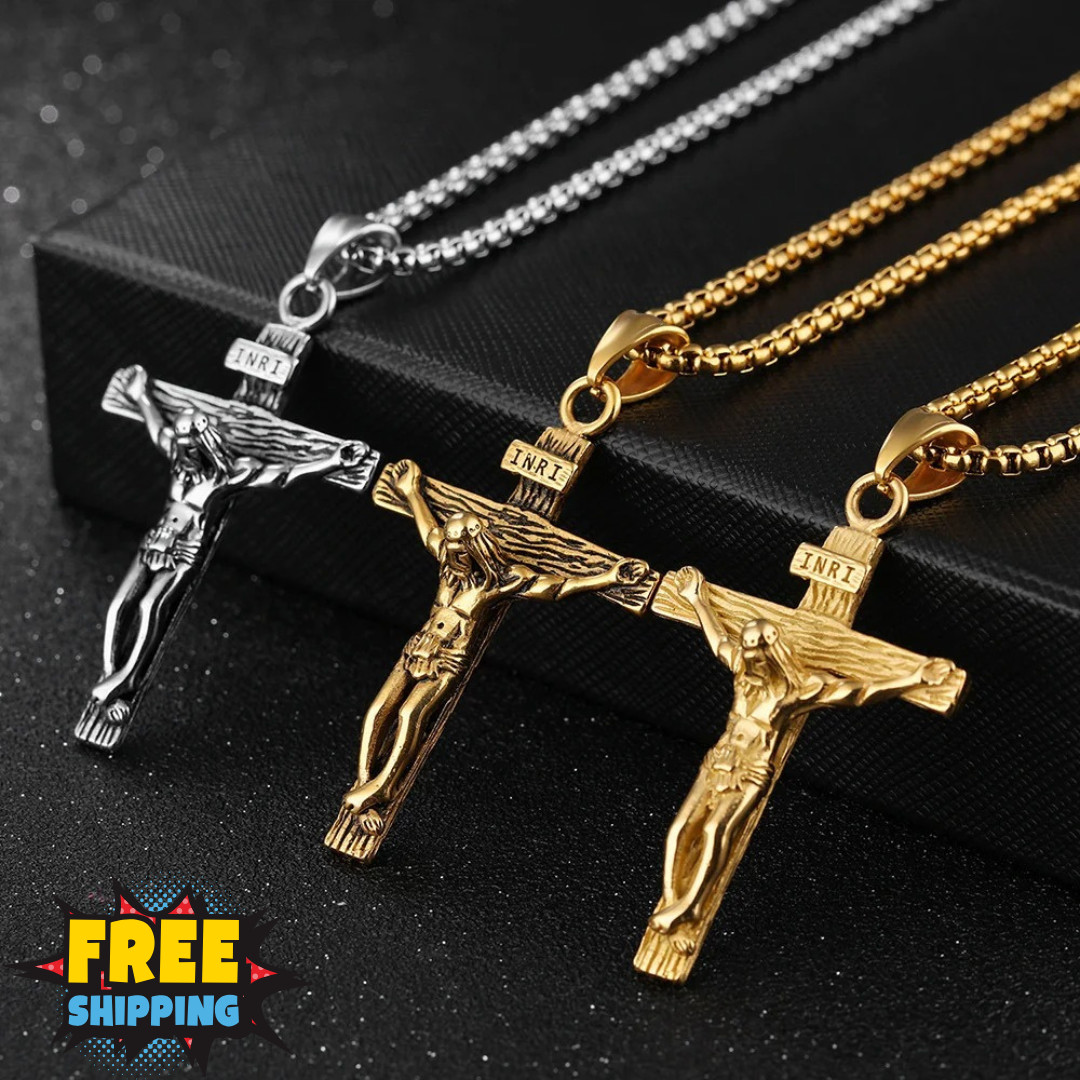 Men Stainless Steel Jesus Christ Crucifix Cross Pendant Chain Necklace