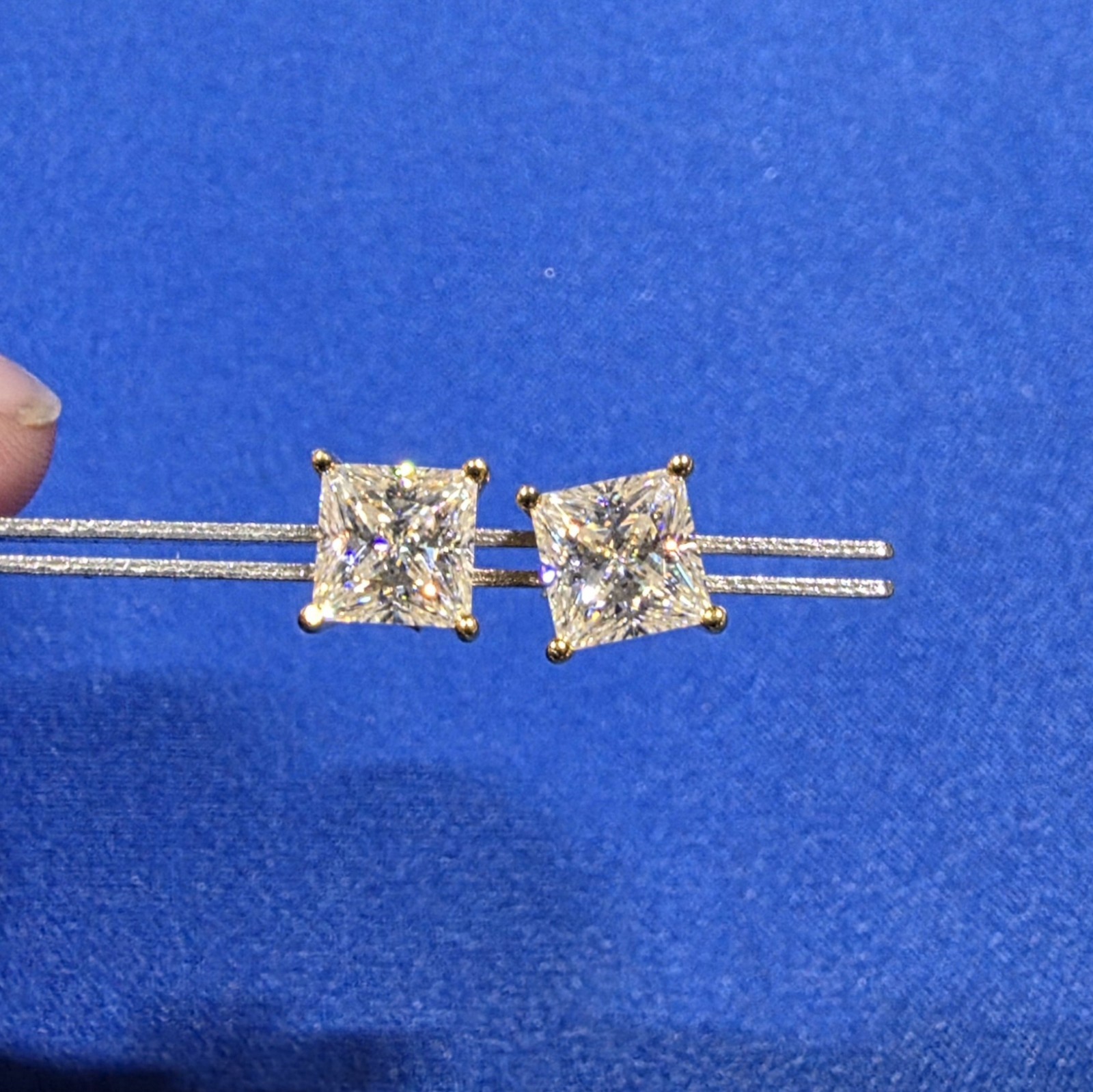Moissanite Stud Earrings Princess Cut 925 Sterling Silver 1ct 2ct GRA Gold
