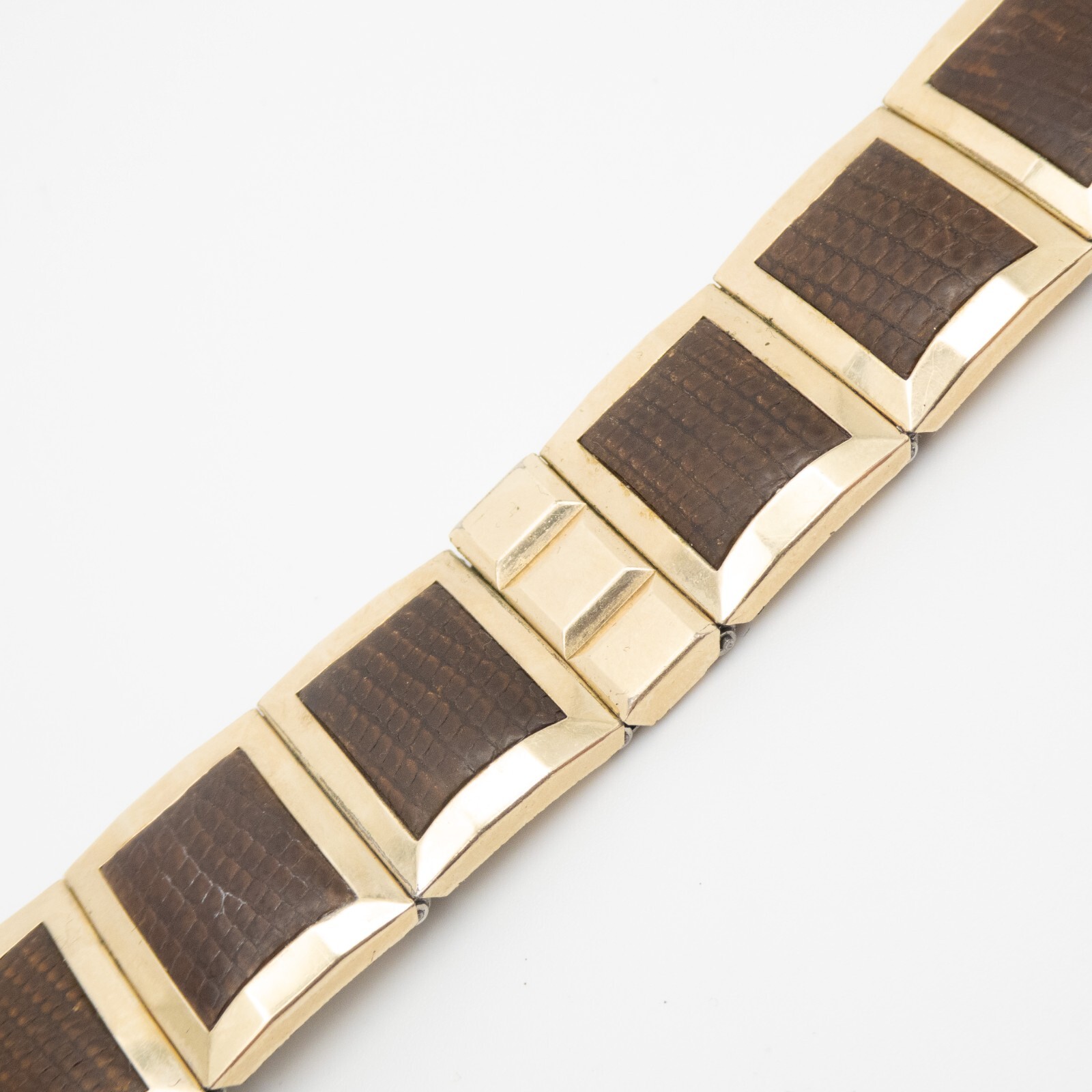 Vintage Flex-Let 17.4mm Gold-Filled Wristwatch Expansion Bracelet, Leather Inlay