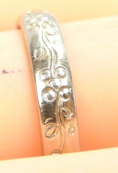 Antique Art Deco Art Carved 14K White Gold Wedding Band Ring Size 6 UK-L1/2