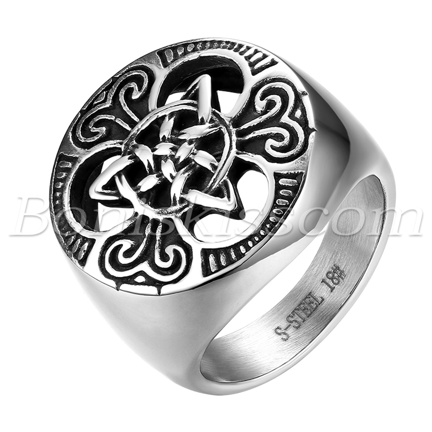 Men’s Vintage Biker Stainless Steel Round Celtic Knot Signet Rings Band #7-#14