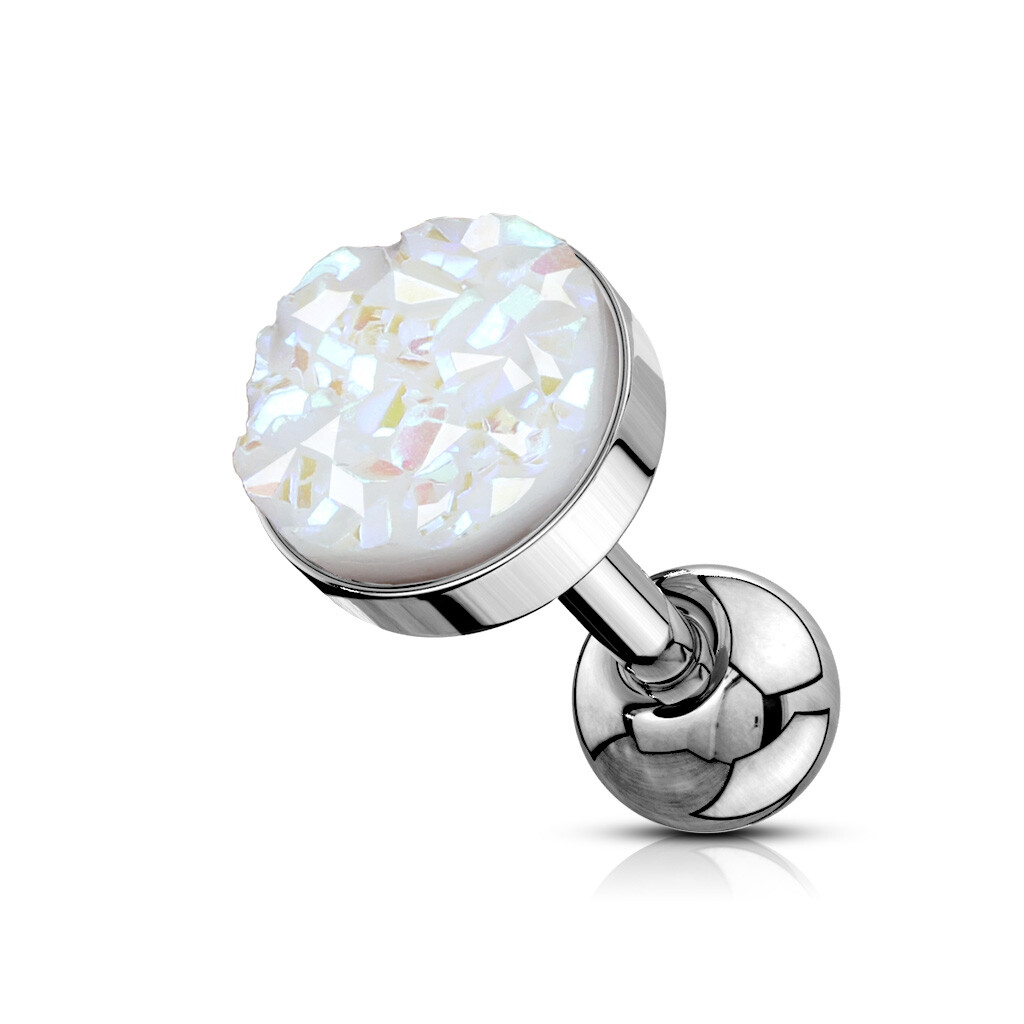 Created Druzy Stone Flat Set Top 316L Surgical Steel Cartilage Barbell Stud 16G