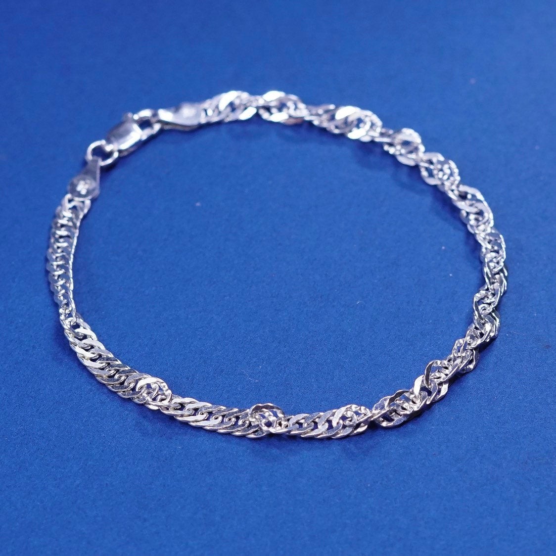 7″, 5mm, vtg Italy IBB Sterling silver handmade bracelet 925 twisted curb chain
