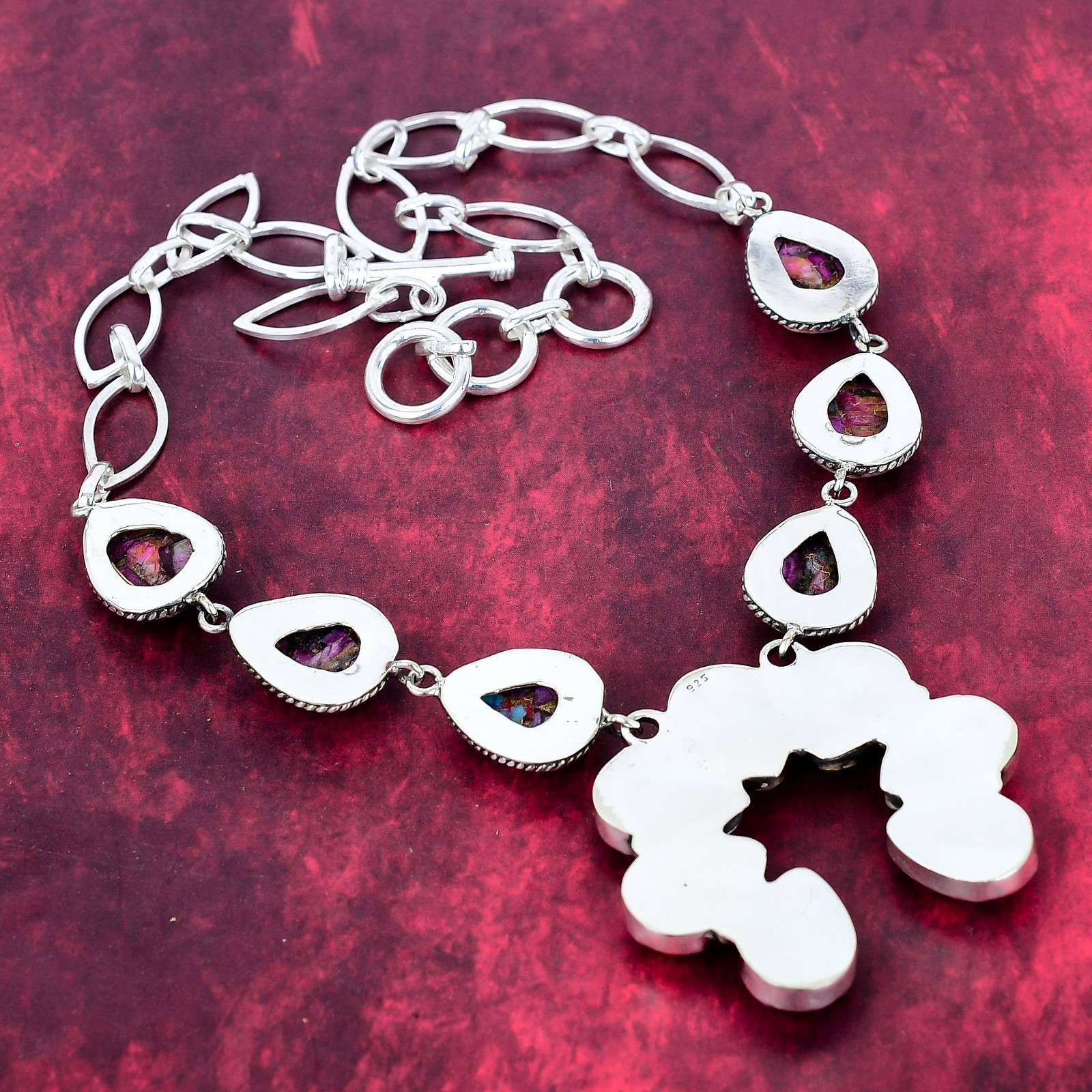 Pink Spiny Oyster Gemstone Handmade 925 Solid Silver Designer Necklace Jewelry