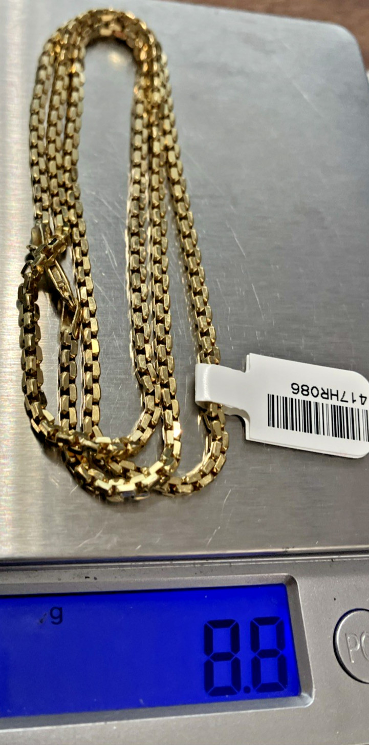 10k Real Gold Rounded Box Chain Semi-Solid/Hollow 8.6Grams 2.8×2.2mm 22” NWT 10K