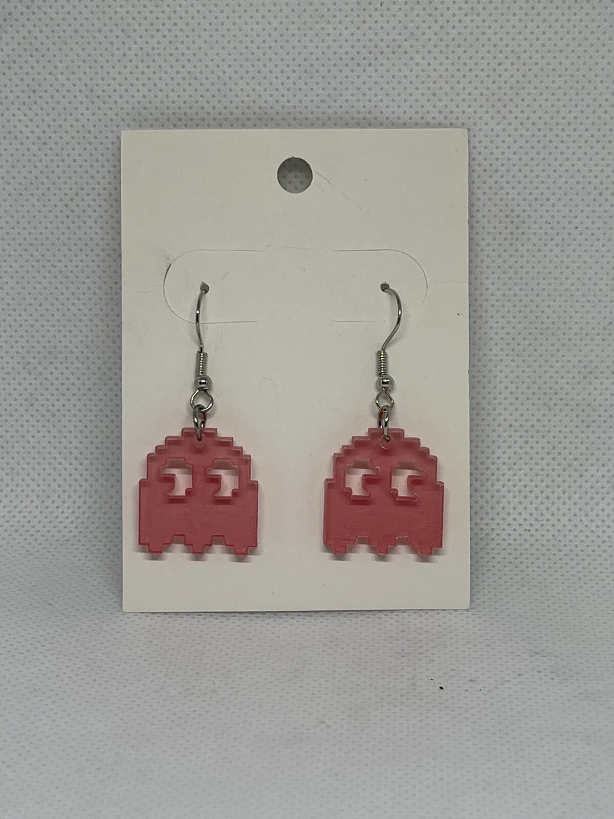 Pac man Ghost Pinky Neon Pink see-through Earrings – Plastic NEW