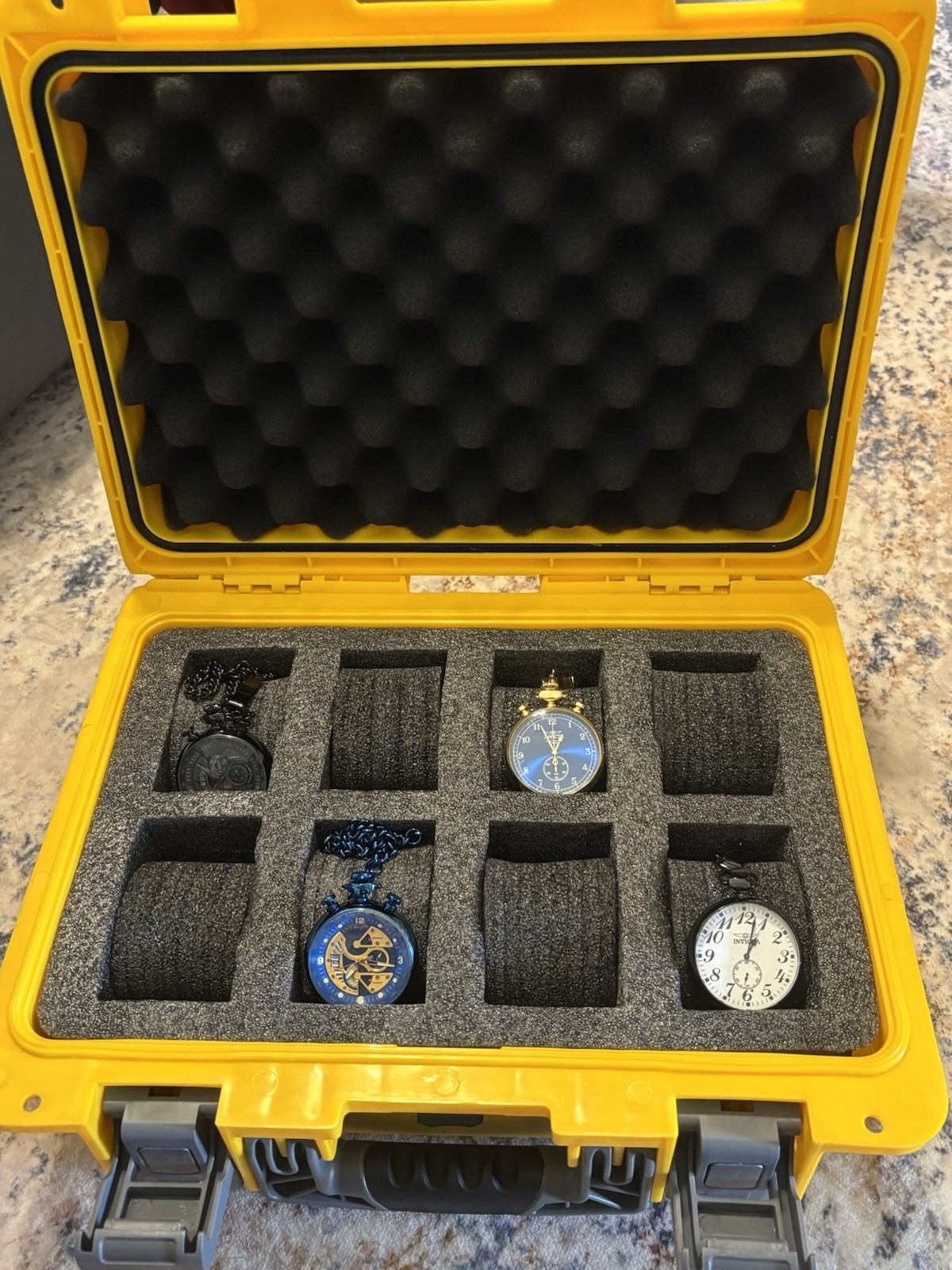 Invicta Lot of 4 Quartz Open Face Pocket Watches and dive case. See description.