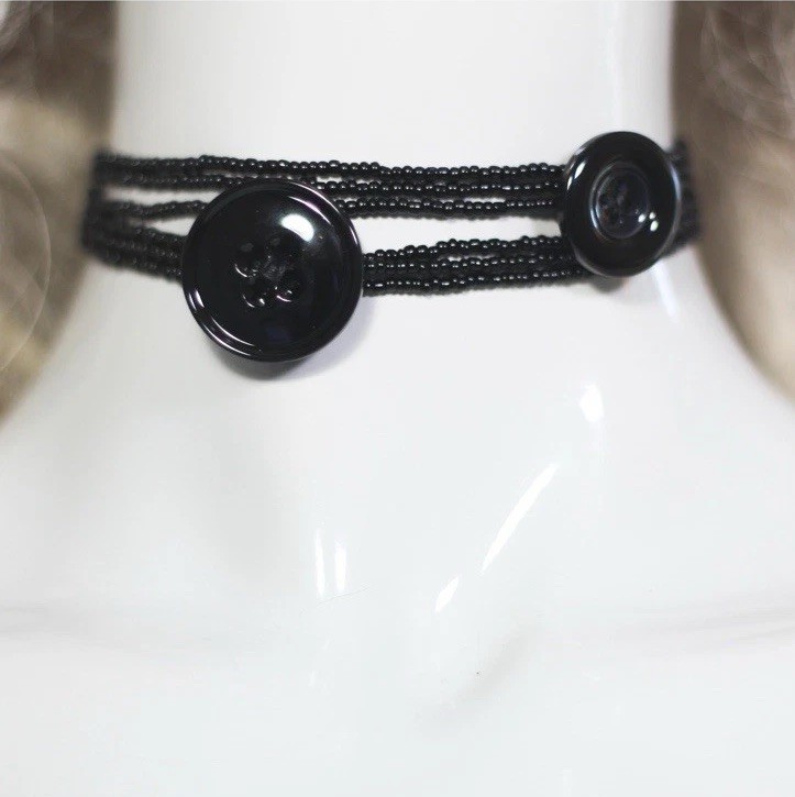 Handcrafted Black Bead Button Choker #goth #whimsygoth