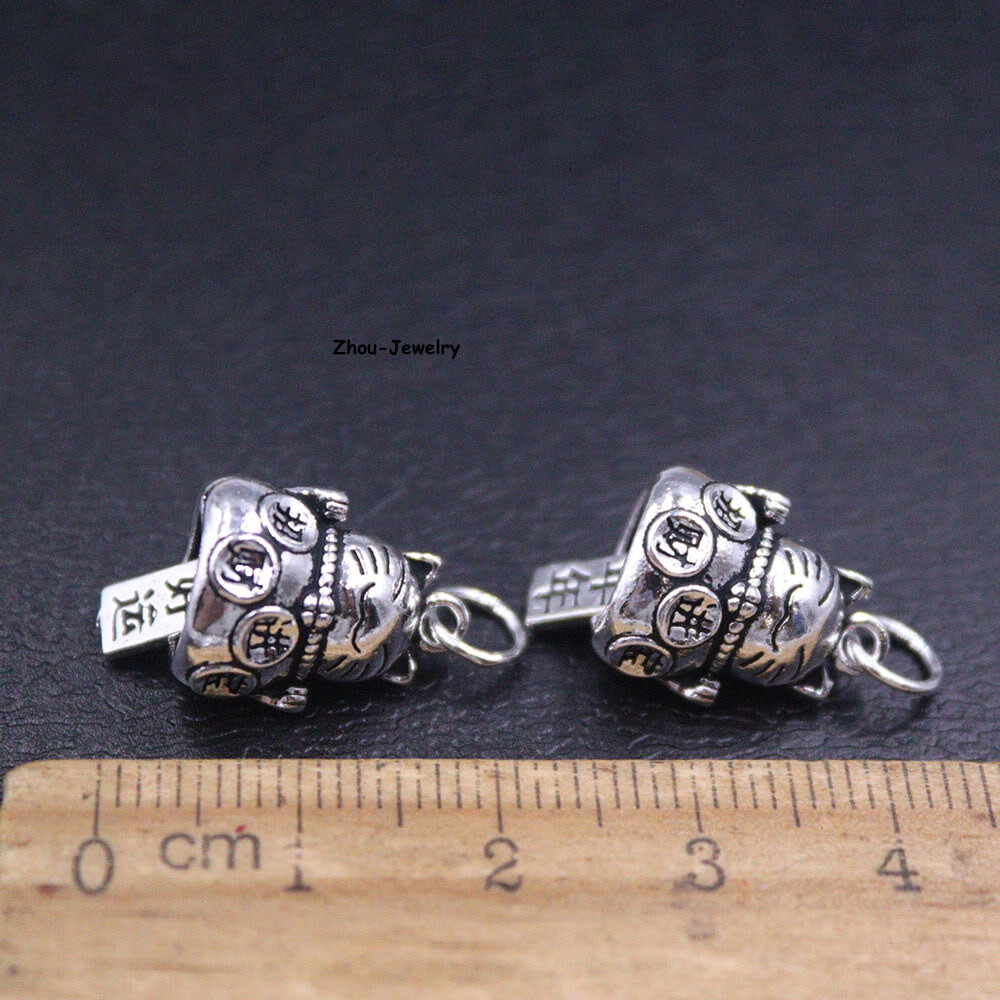 1PCS Real S925 Sterling Silver Pendant Men Women Fortune Cat Bead Pendant 2-3g