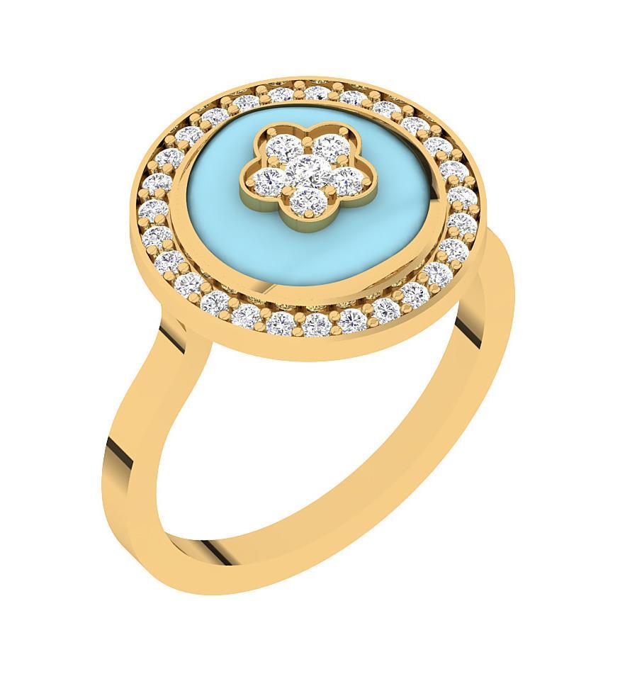 Enamel Right Hand Wedding Ring 14K Rose Gold SI1 G 0.45 Carat Natural Diamond