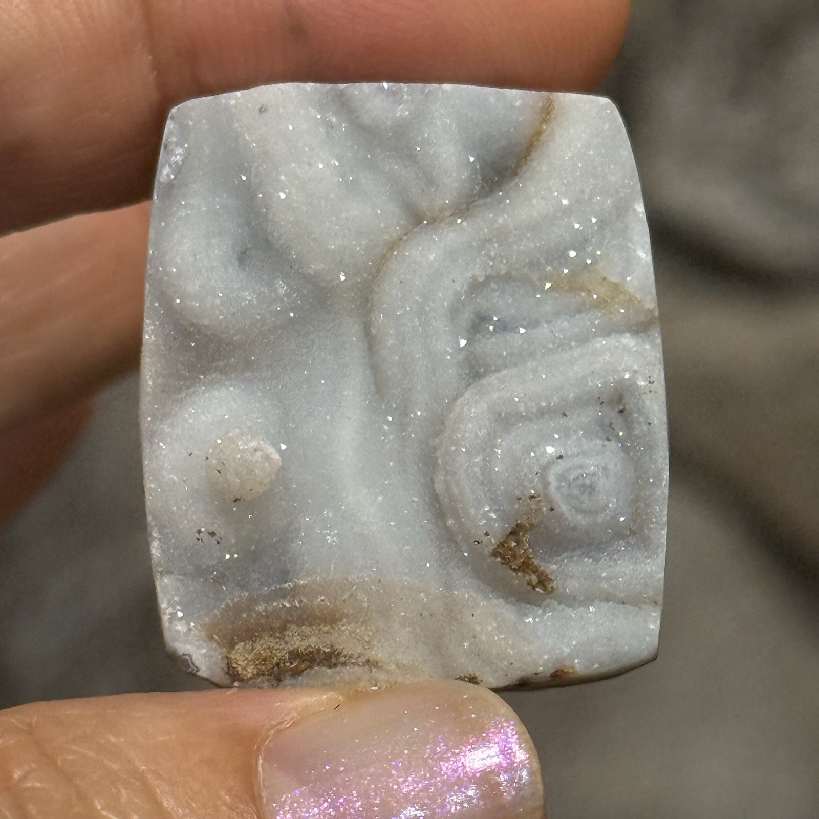 49.5ct 30.5x26x9.7mm Sparkly Desert Rose Chalcedony Cabochon Rectangle Druzy