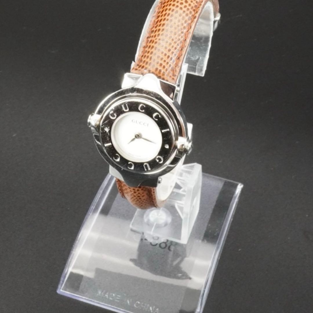 Gucci 6600L Turnface Brown Quartz Wristwatch Bangle Box Japan 0713258