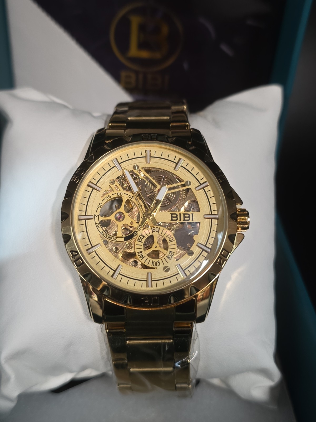 BIBI Luxury Watch Automatic Skeleton Gild Tone 9001