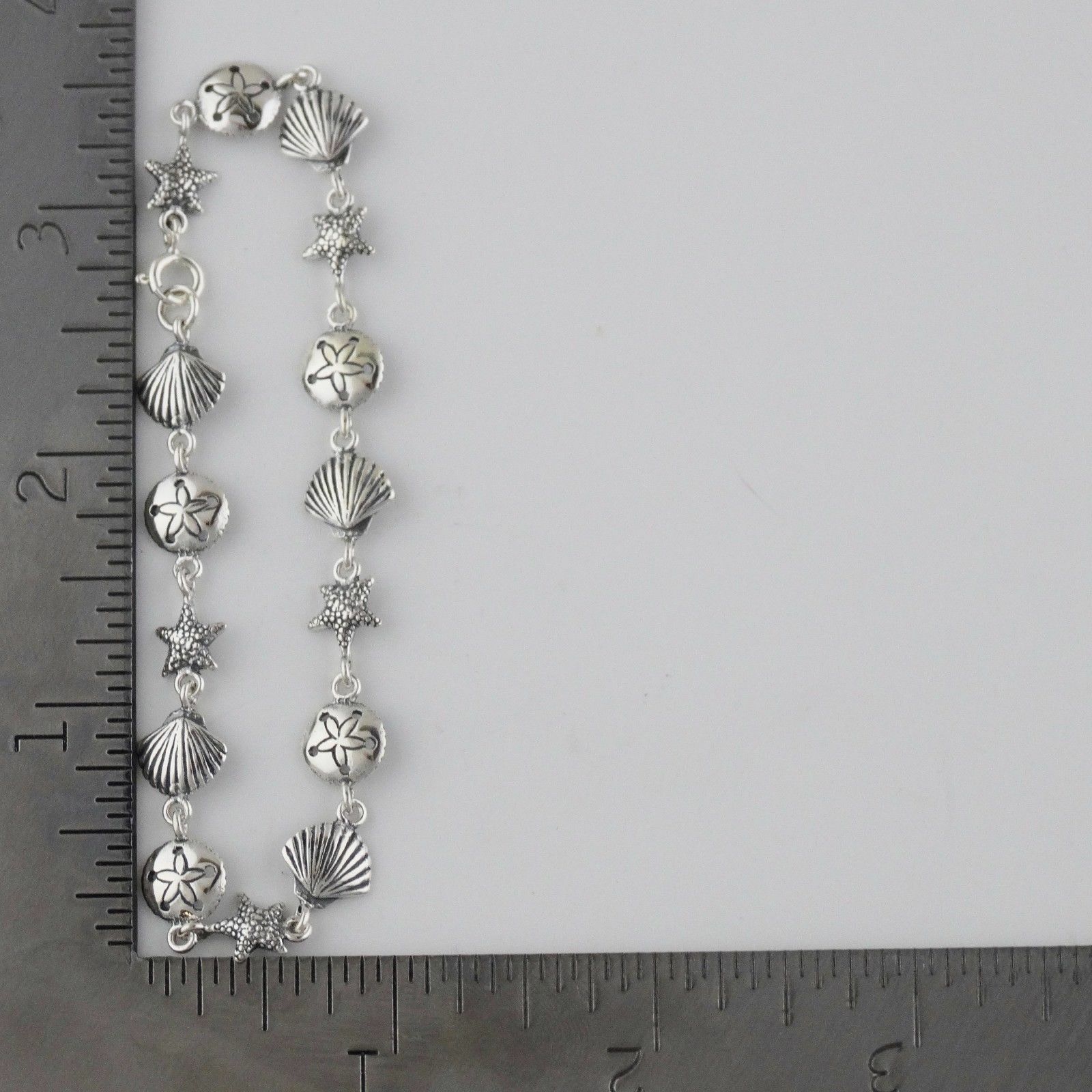 Ocean Beach Bracelet – 925 Sterling Silver – Sea Sand Dollar Starfish Seashell
