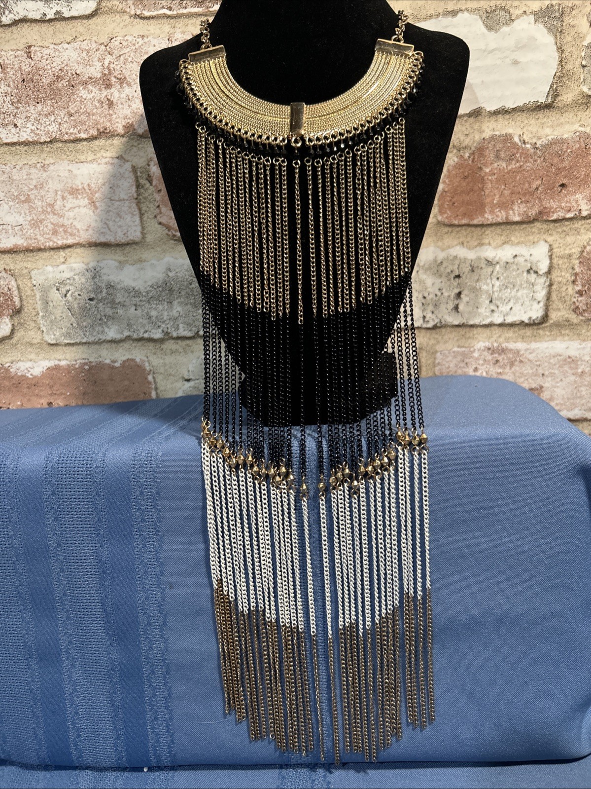 Women’s Gold~Black~White Chain Cascading Necklace