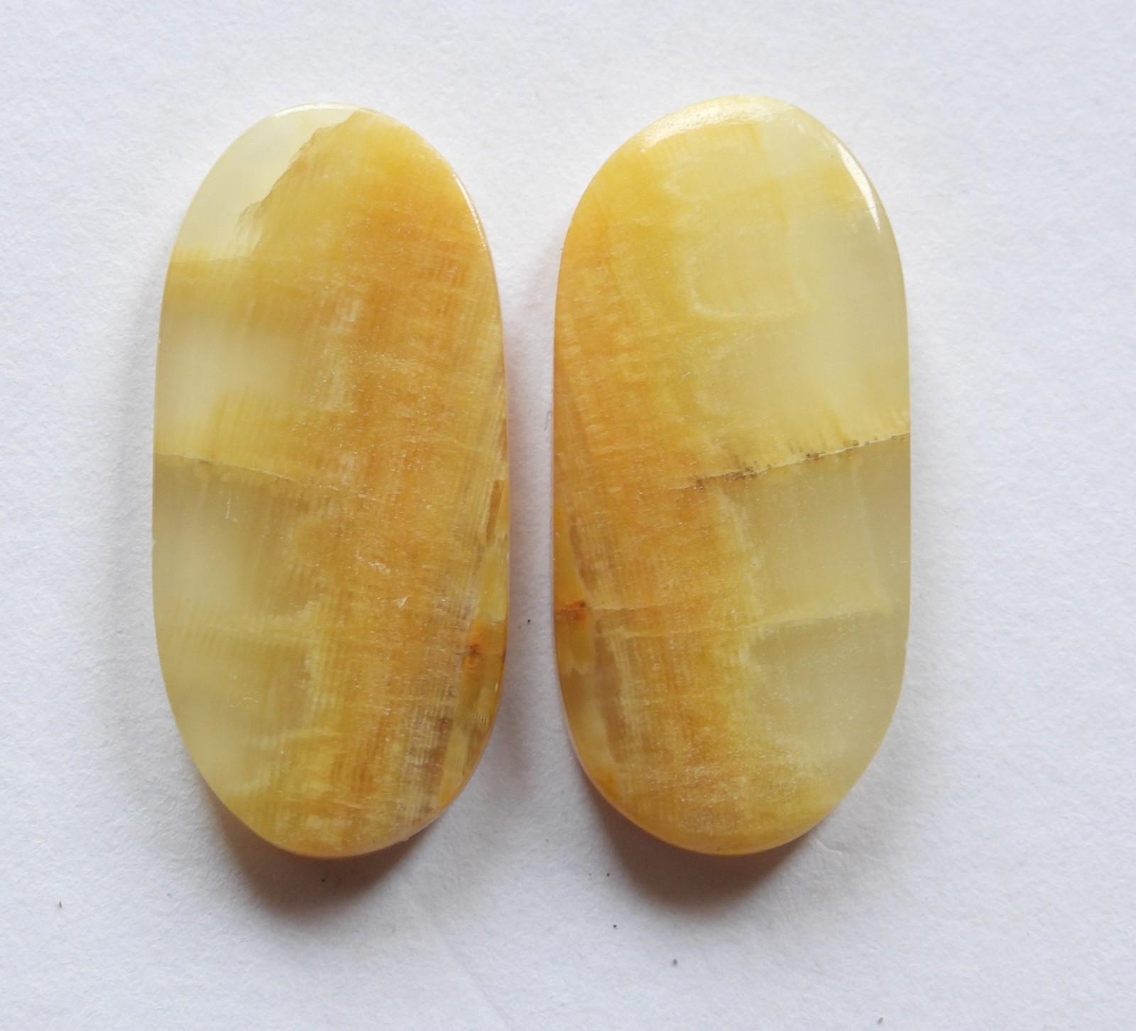 26.75 Ct Natural Yellow Calcite (26.7mm X 12.5mm each) Cabochon Match Pair