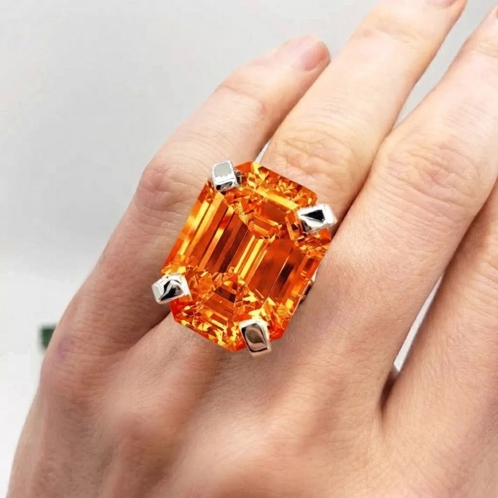 RARE Certified 18.60 CT Ct Flame Orange Diamond Solitaire Ring, 925 Silver