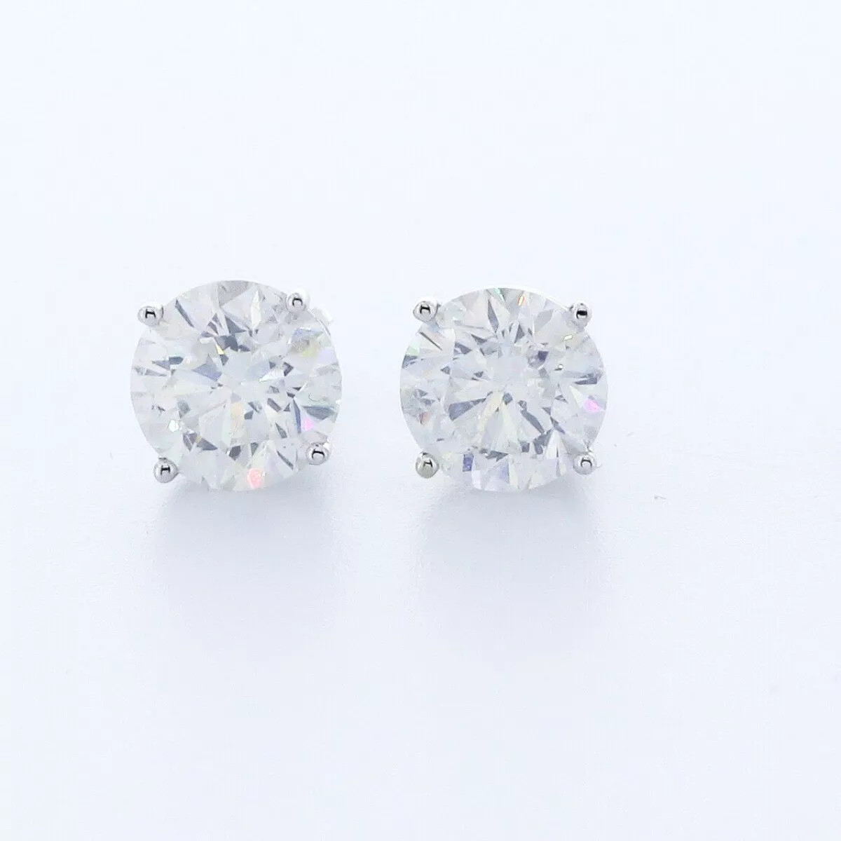 Stud Earrings Classic Solid 14K White Gold 3.21 Carat Round Natural Diamond D I1
