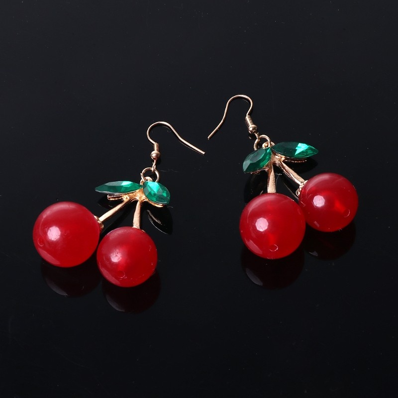 Korean Sweet Fashion Youth Girl Student Fruit Cherry Earrings for Fresh and Simp