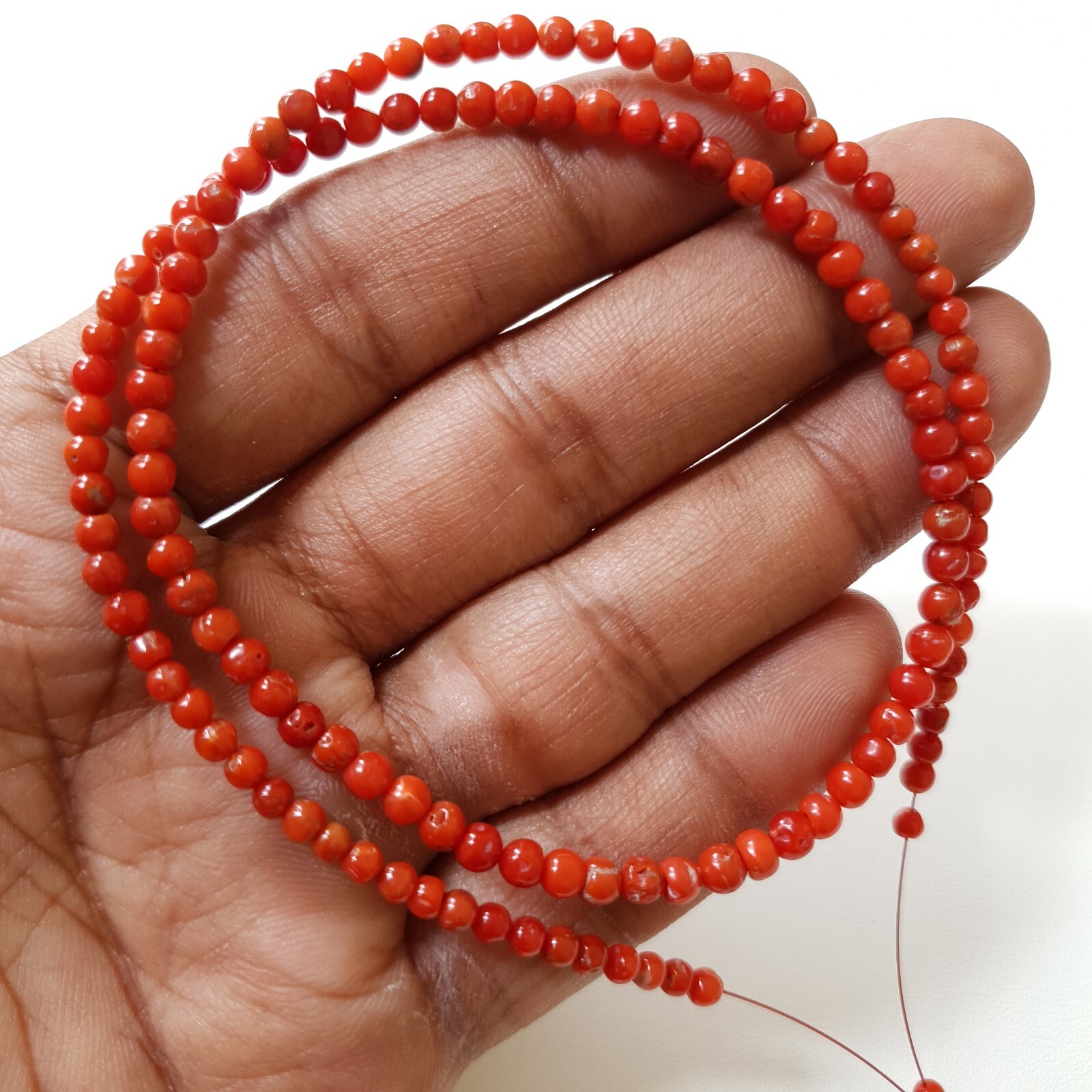 4’MM to 3’mm Italy Coral Smooth Round Beads Natural Loose Mediterranean Sea Bead